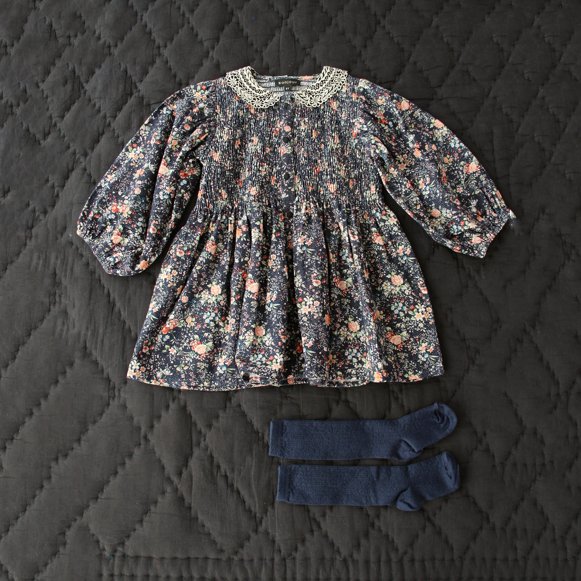 Girls Blue Flowers Corduroy Top