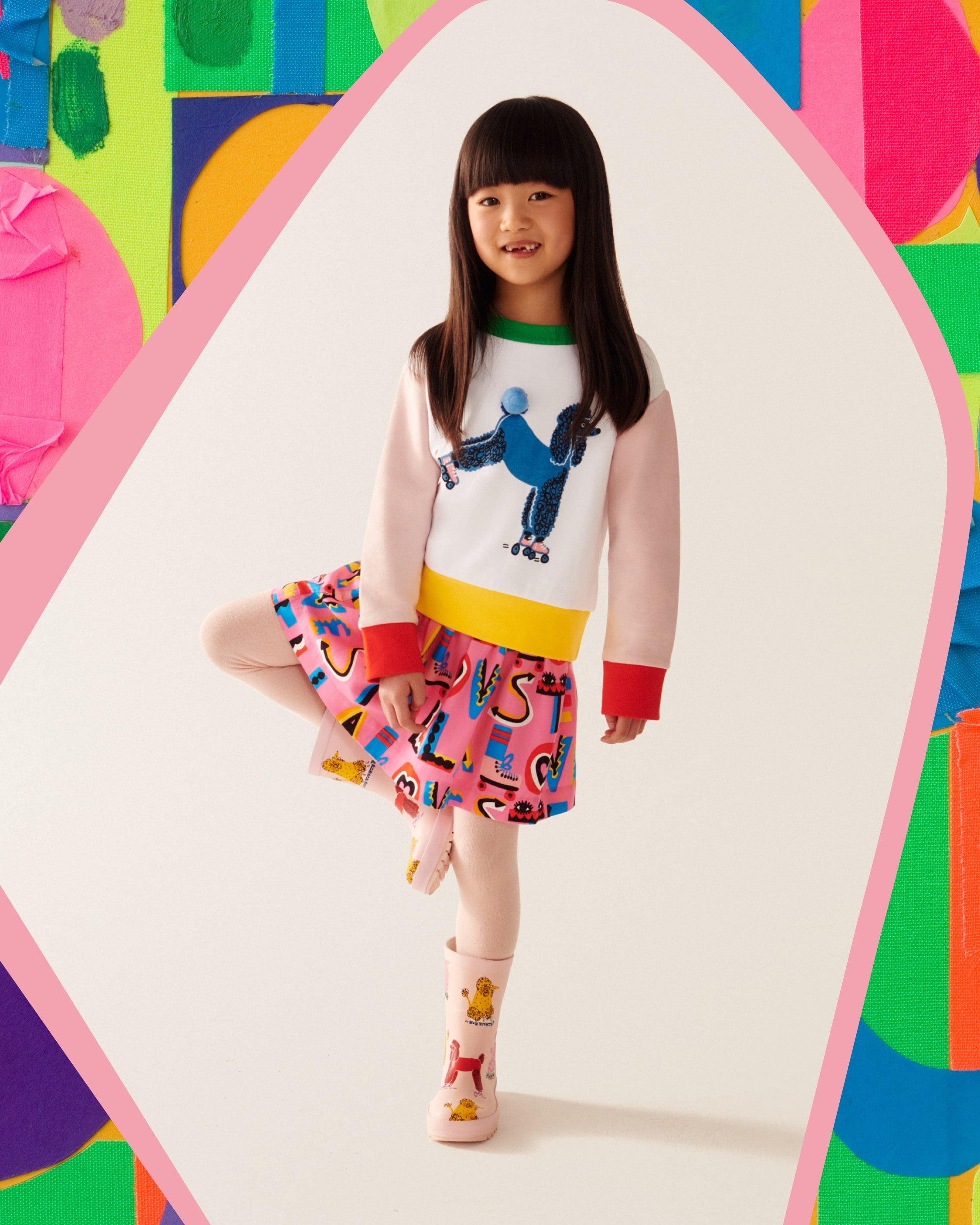 Girls White Printing Cotton Sweatshirt