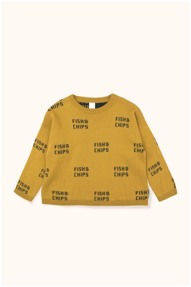 Girls Mustard & Dark Green Cotton Sweater