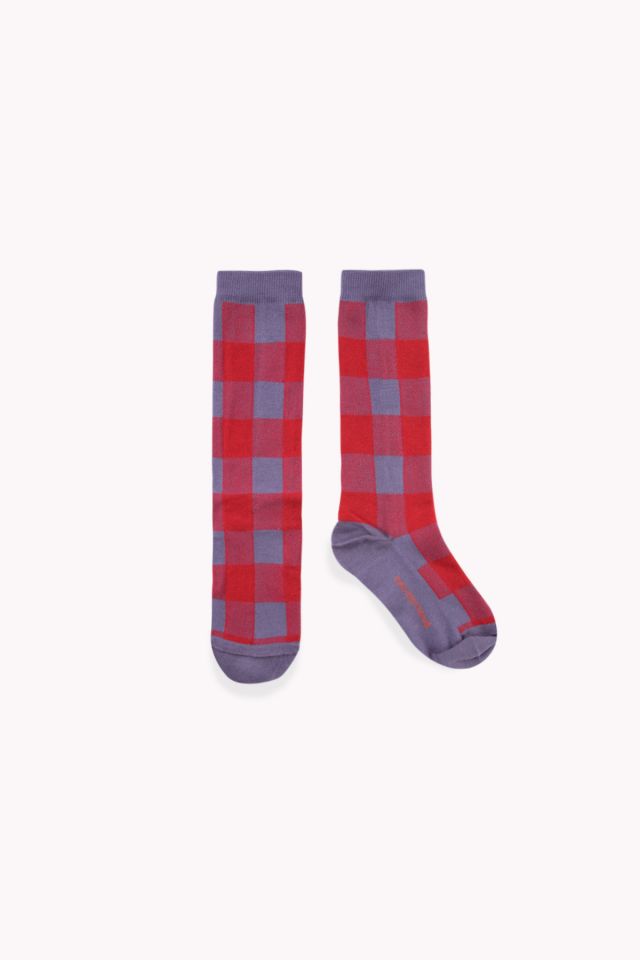 Boys & Girls Dark Lilac Check Cotton Socks