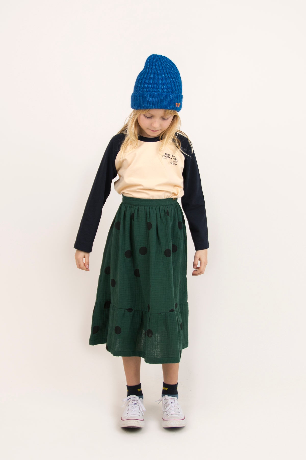 Boys & Girls Cream Color Block Pima Cotton T-Shirt