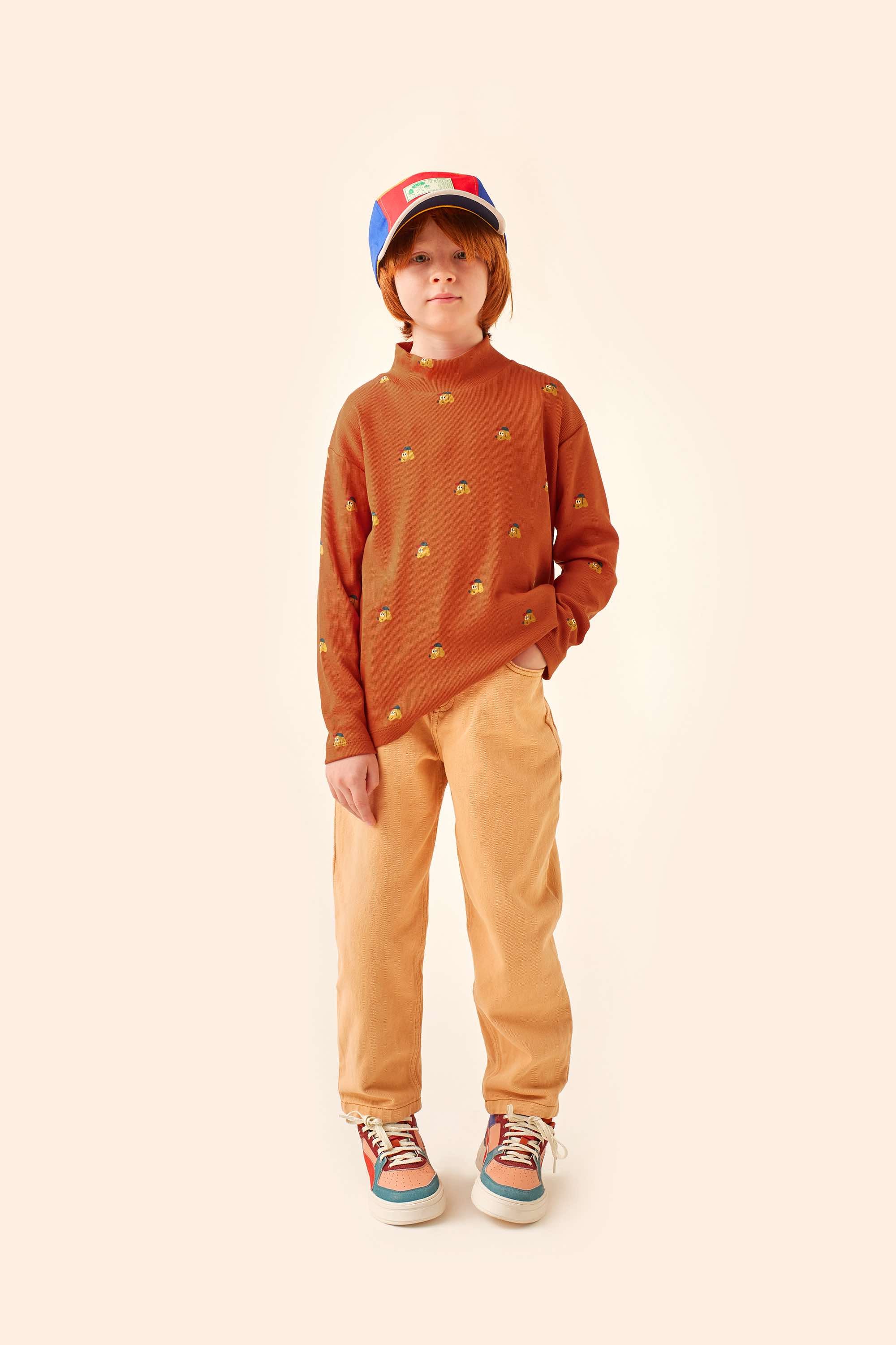 Boys & Girls Brown Printed Cotton T-Shirt