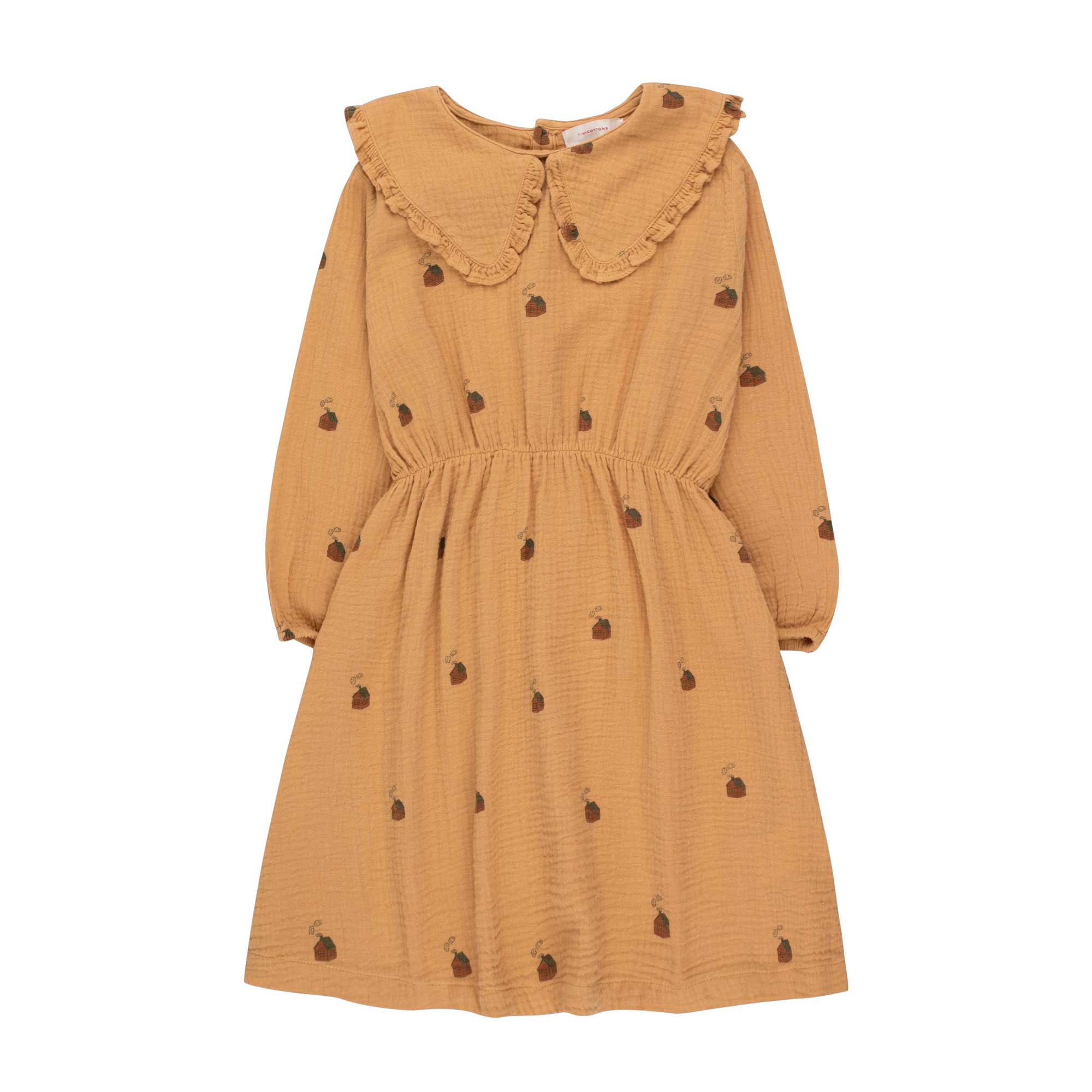 Girls Brown Printed Cotton Dress