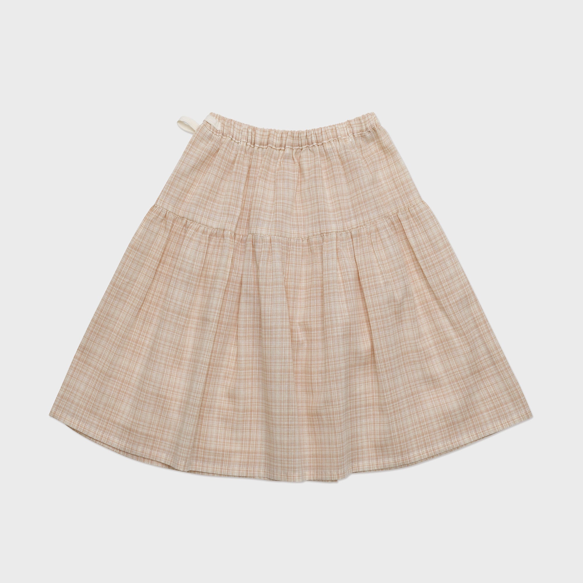 Girls Beige Check Cotton Skirt