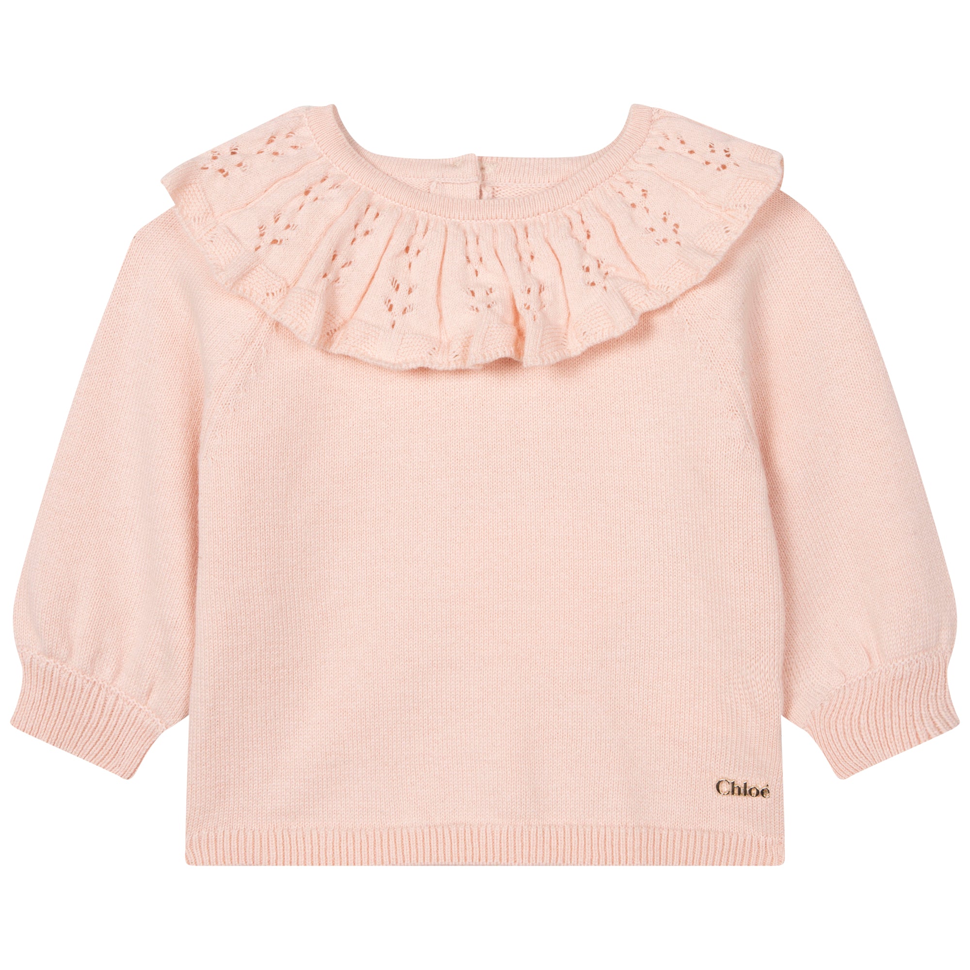 Girls Pink Ruffle Cotton Sweater
