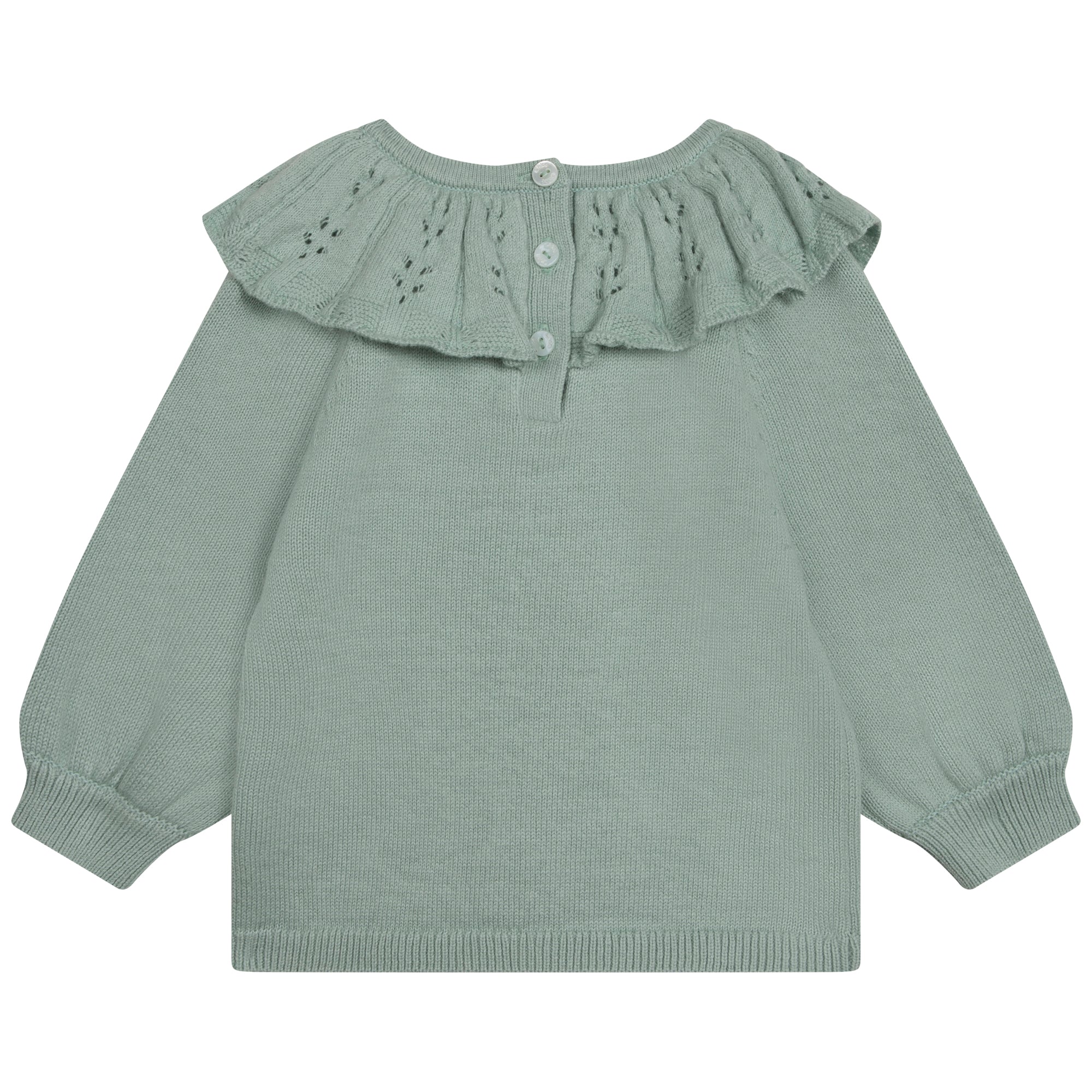 Girls Green Ruffle Cotton Sweater