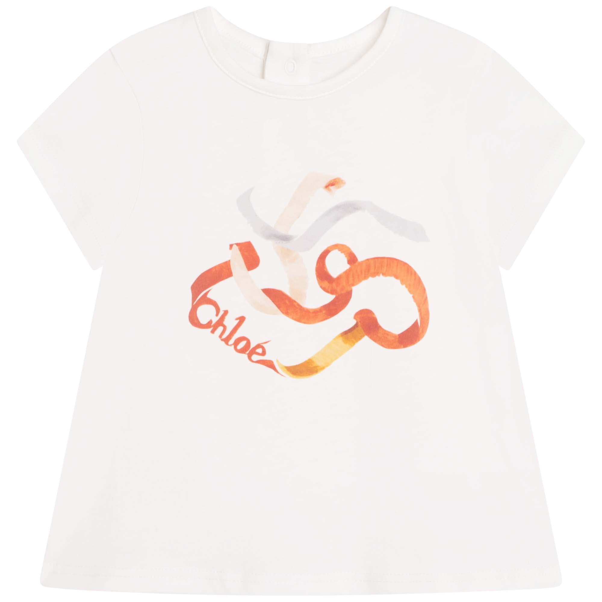 Baby Girls White Printed Cotton T-Shirt