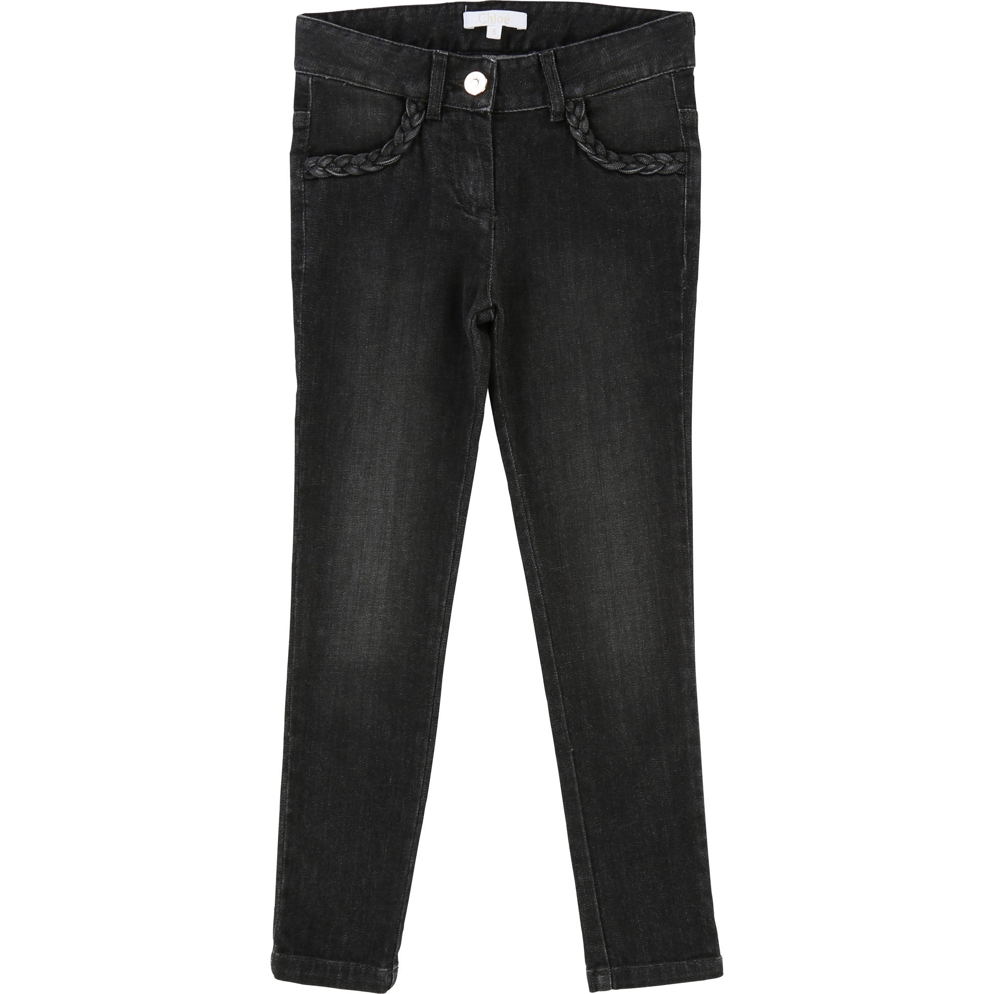 Girls Denim Black Cotton Trousers