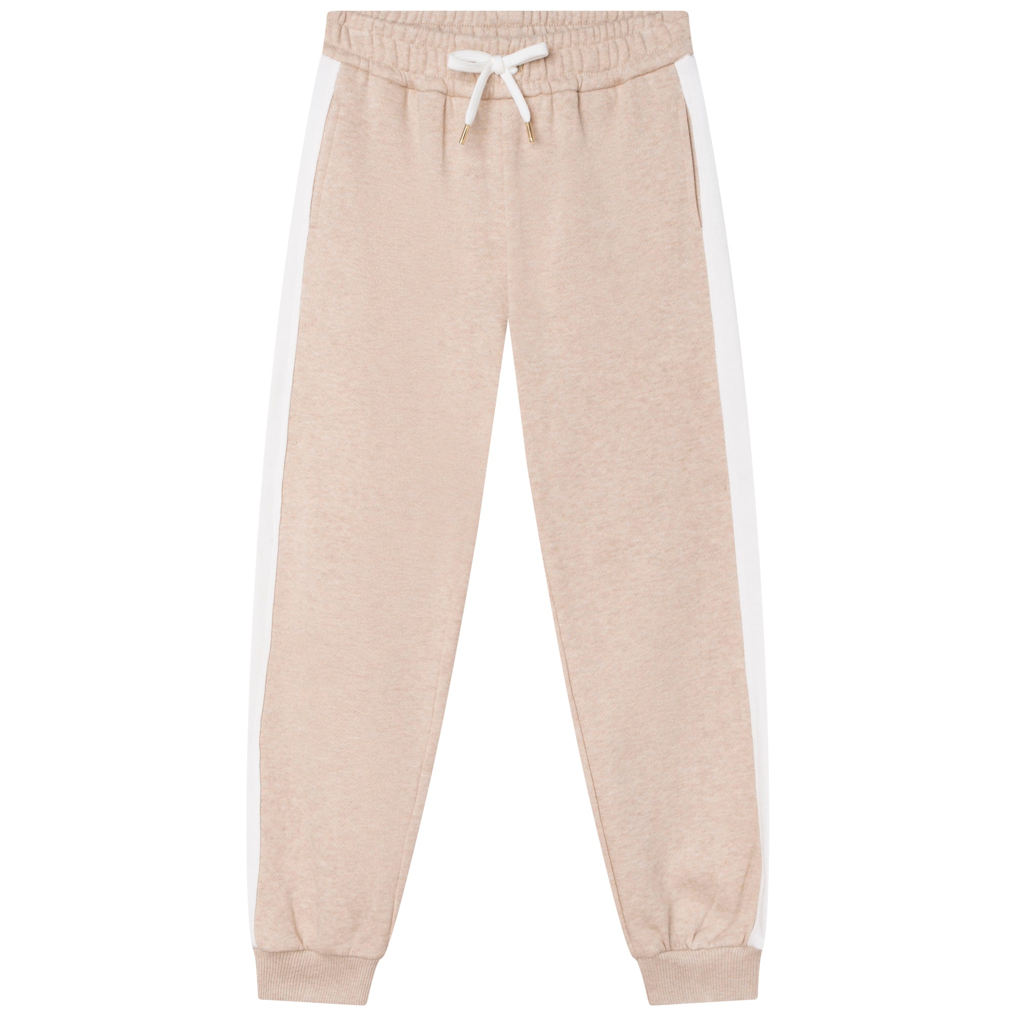 Girls Beige Logo Cotton Trousers