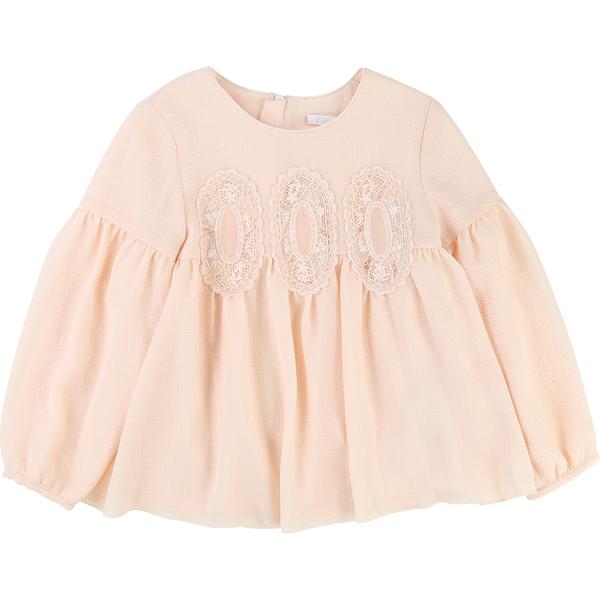 Girls Pink Cr锚pe Blouse