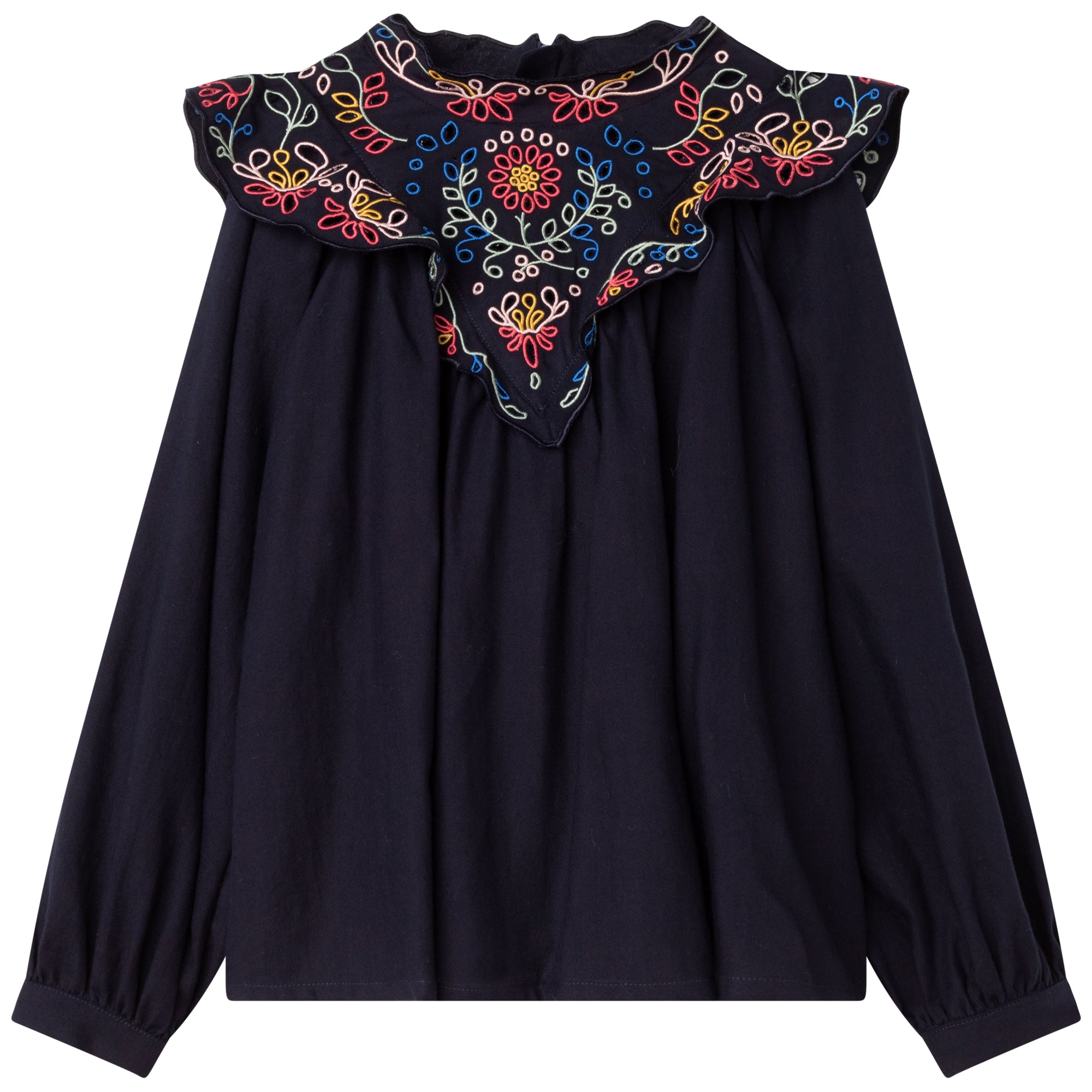 Girls Navy Embroidered Cotton Top