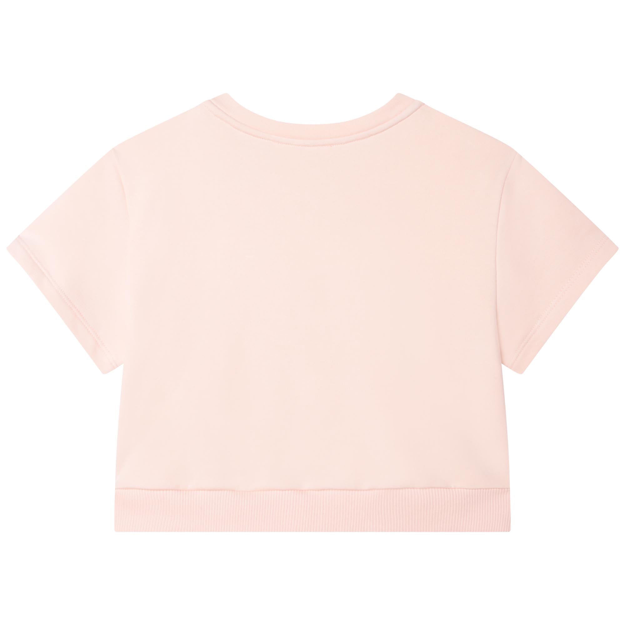 Girls Pink Logo Cotton Short Sleeve Sweatshirt
