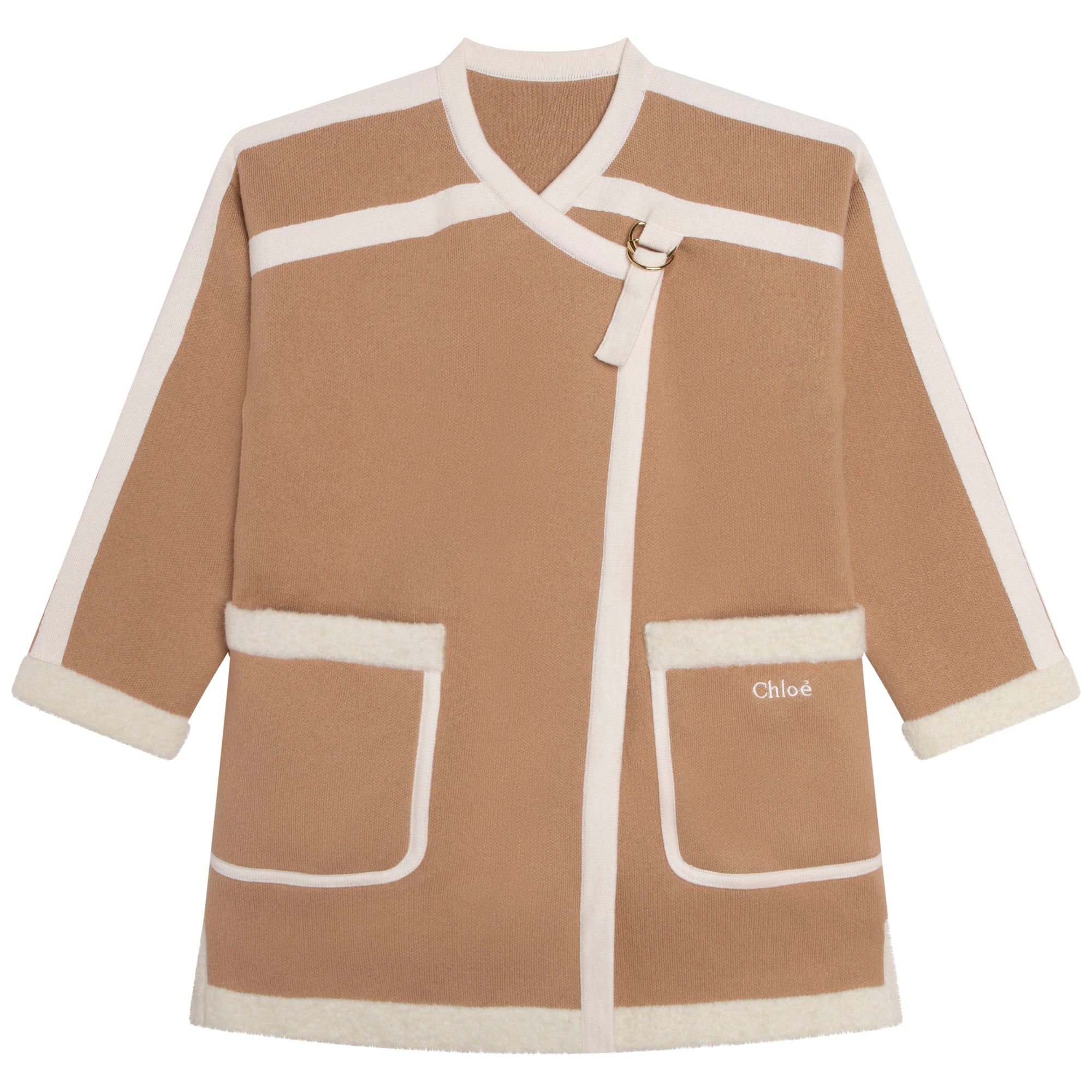 Girls Beige Knit Coat
