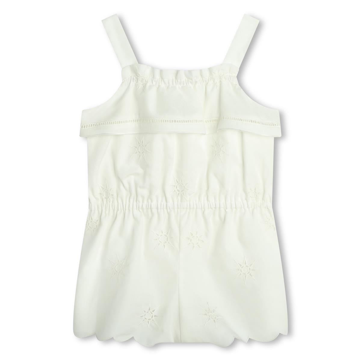 Girls White Cotton Jumpsuit