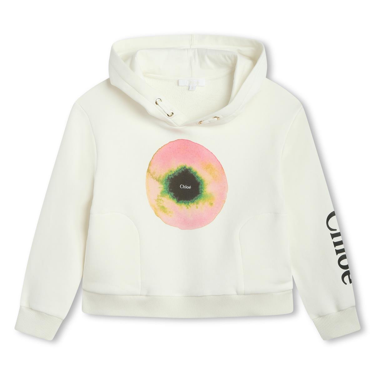 Girls White Hooded Cotton Sweatshirt