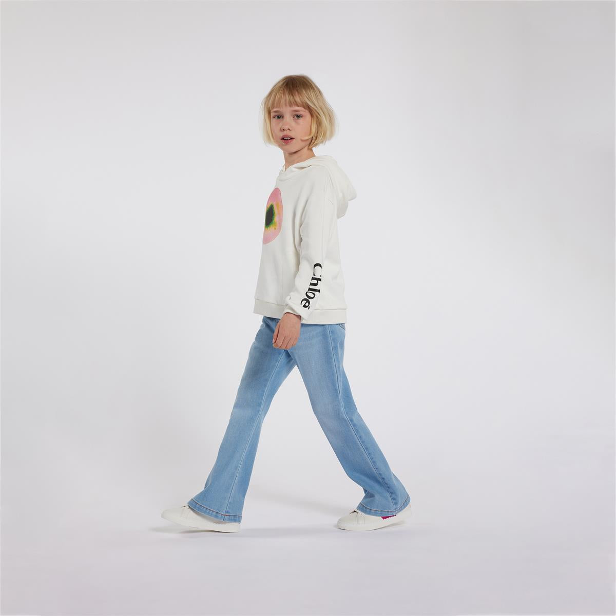 Girls White Hooded Cotton Sweatshirt