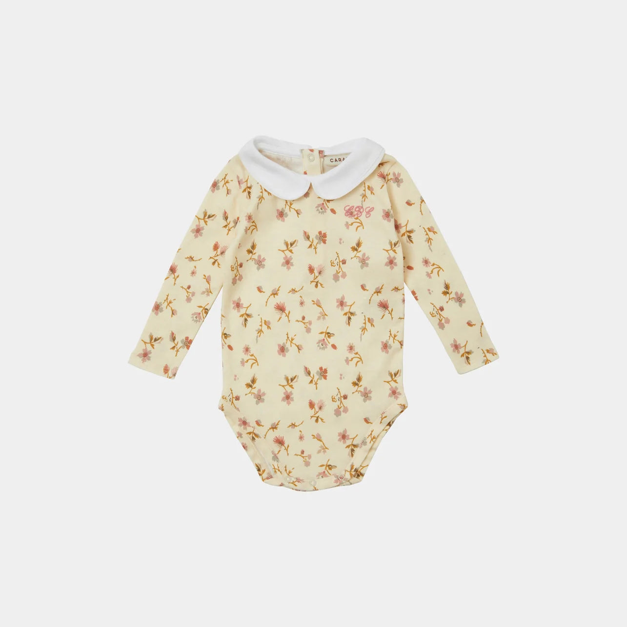 Baby Girls Light Yellow Floral Cotton Babysuit