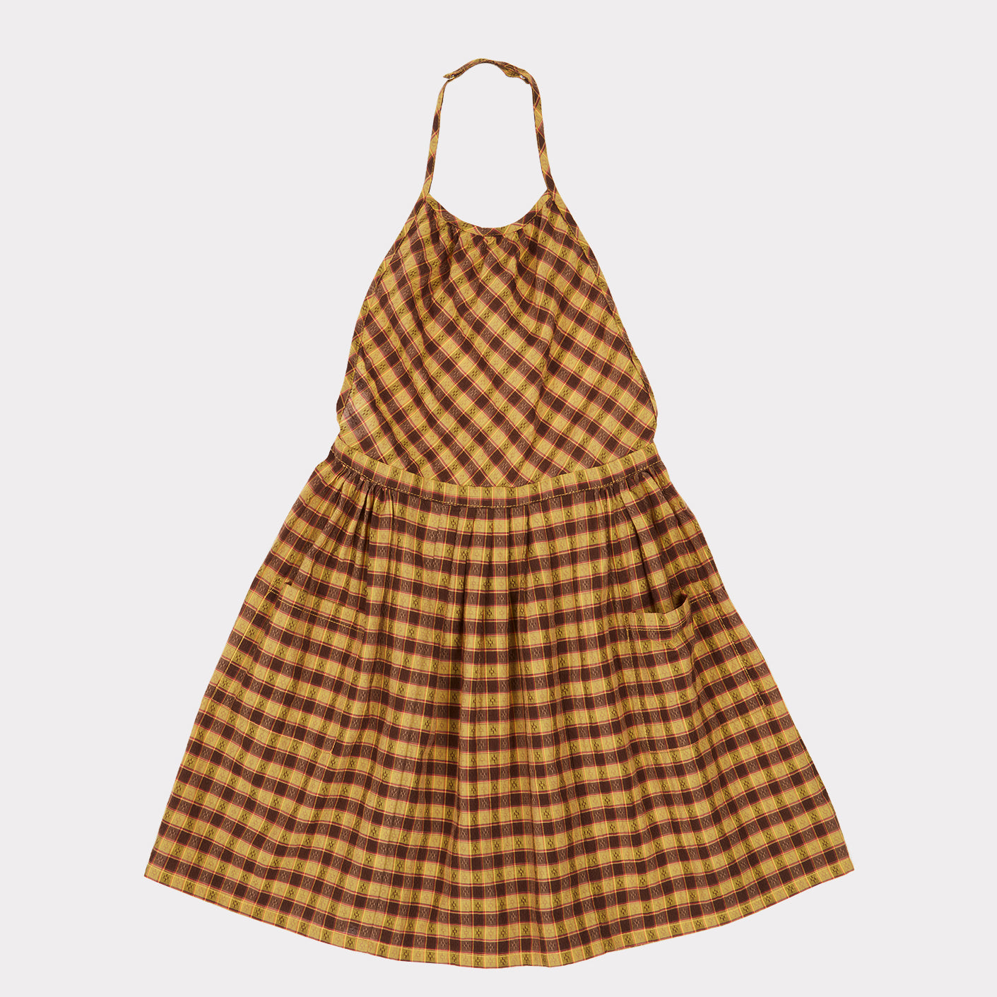 Girls Yellow Check Cotton Dress