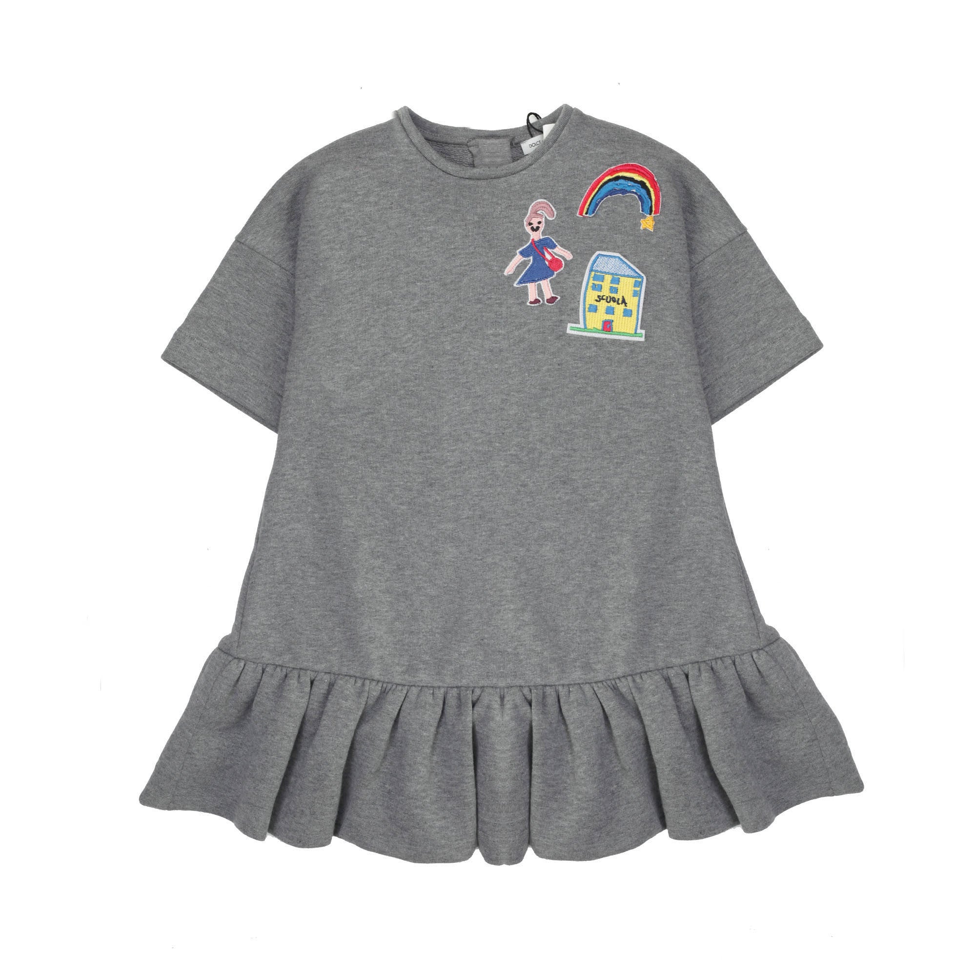 Girls Grey Cotton Embroidered Trims Dress - CÉMAROSE | Children's Fashion Store - 1