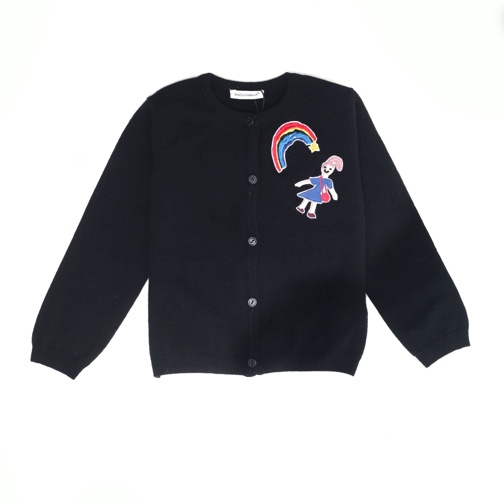 Girls Black Cardigan With Multicolor Print Trims - CÉMAROSE | Children's Fashion Store - 1