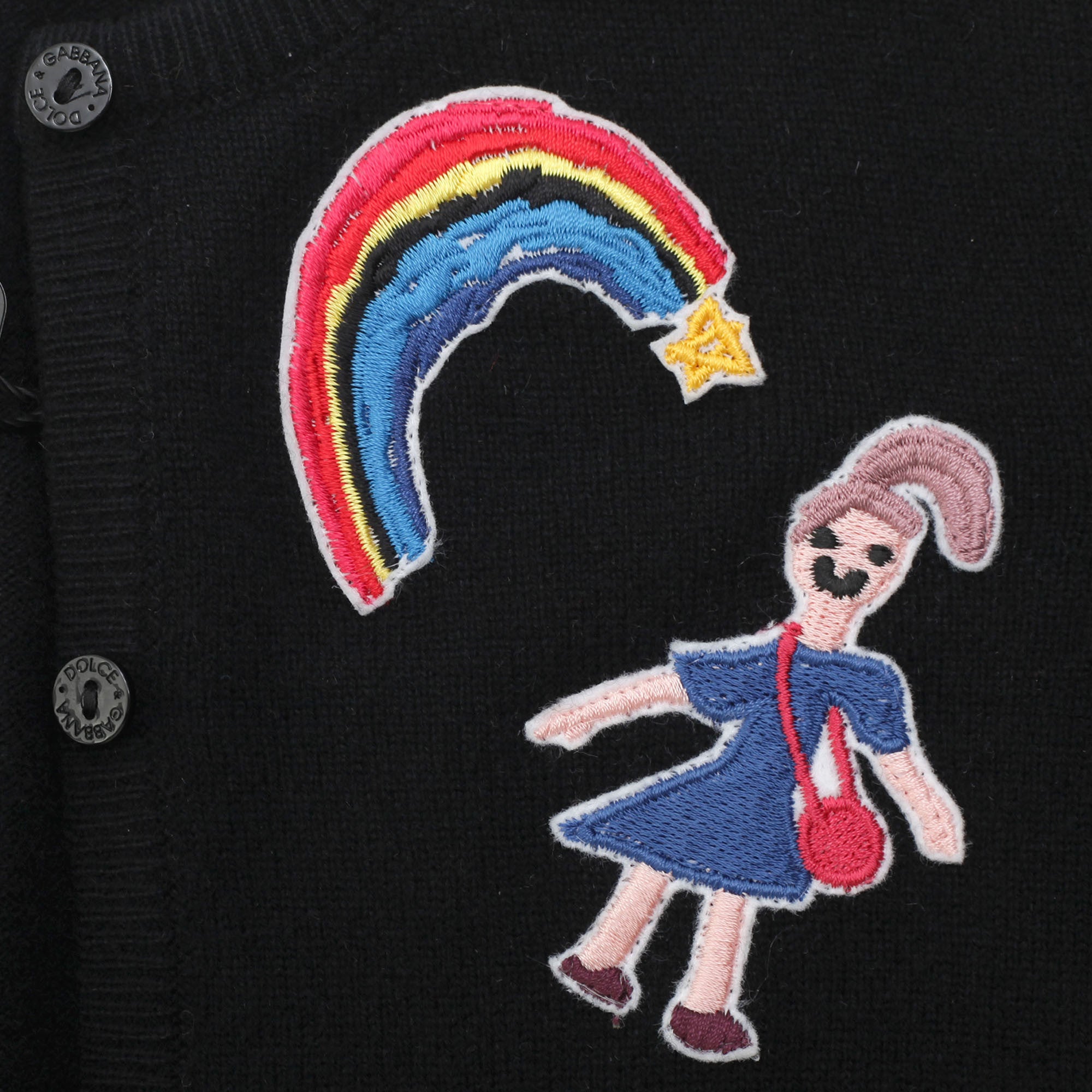 Girls Black Cardigan With Multicolor Print Trims - CÉMAROSE | Children's Fashion Store - 3