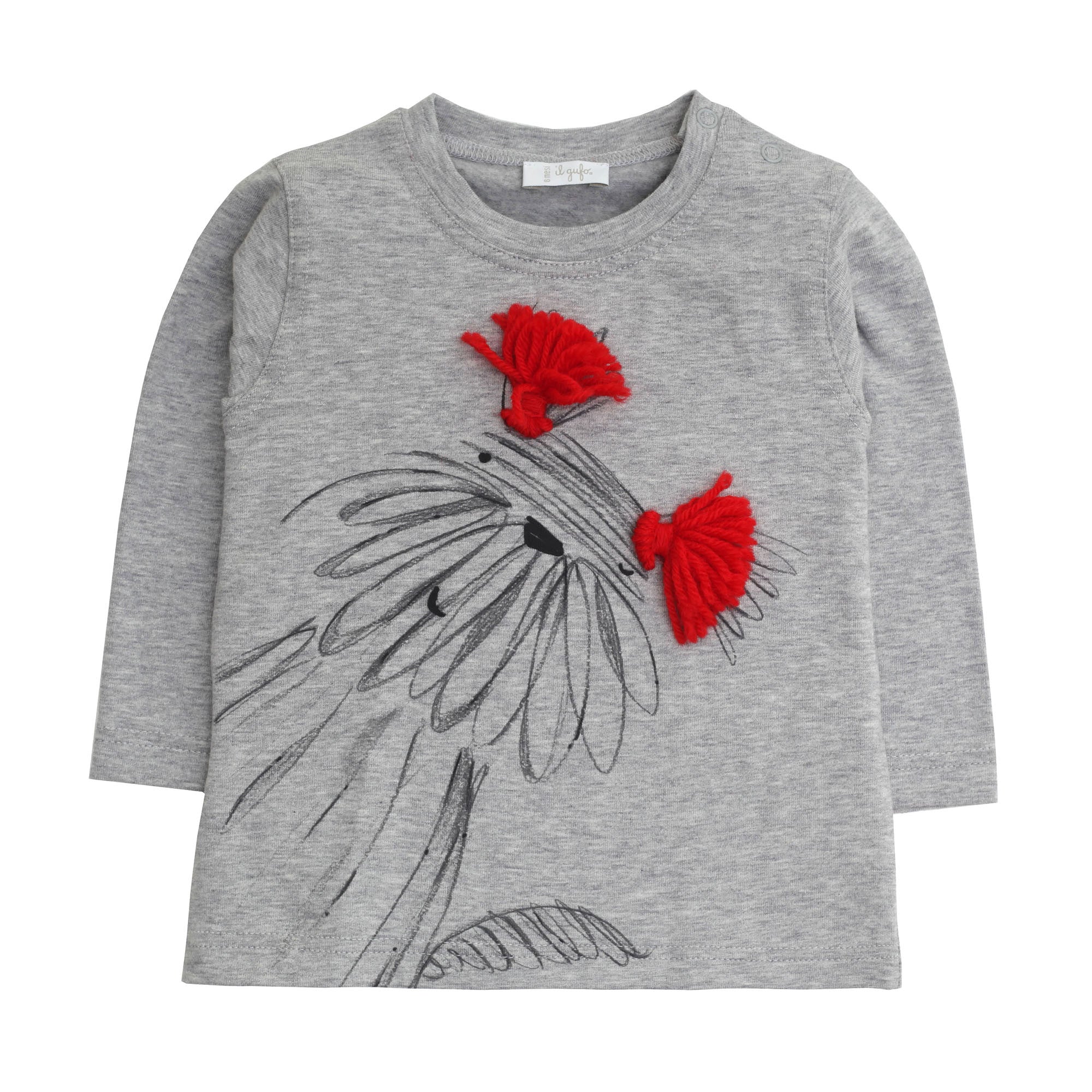 Baby Gilrs Grey Printed & Patch Trims Cotton T-Shirt - CÉMAROSE | Children's Fashion Store - 1