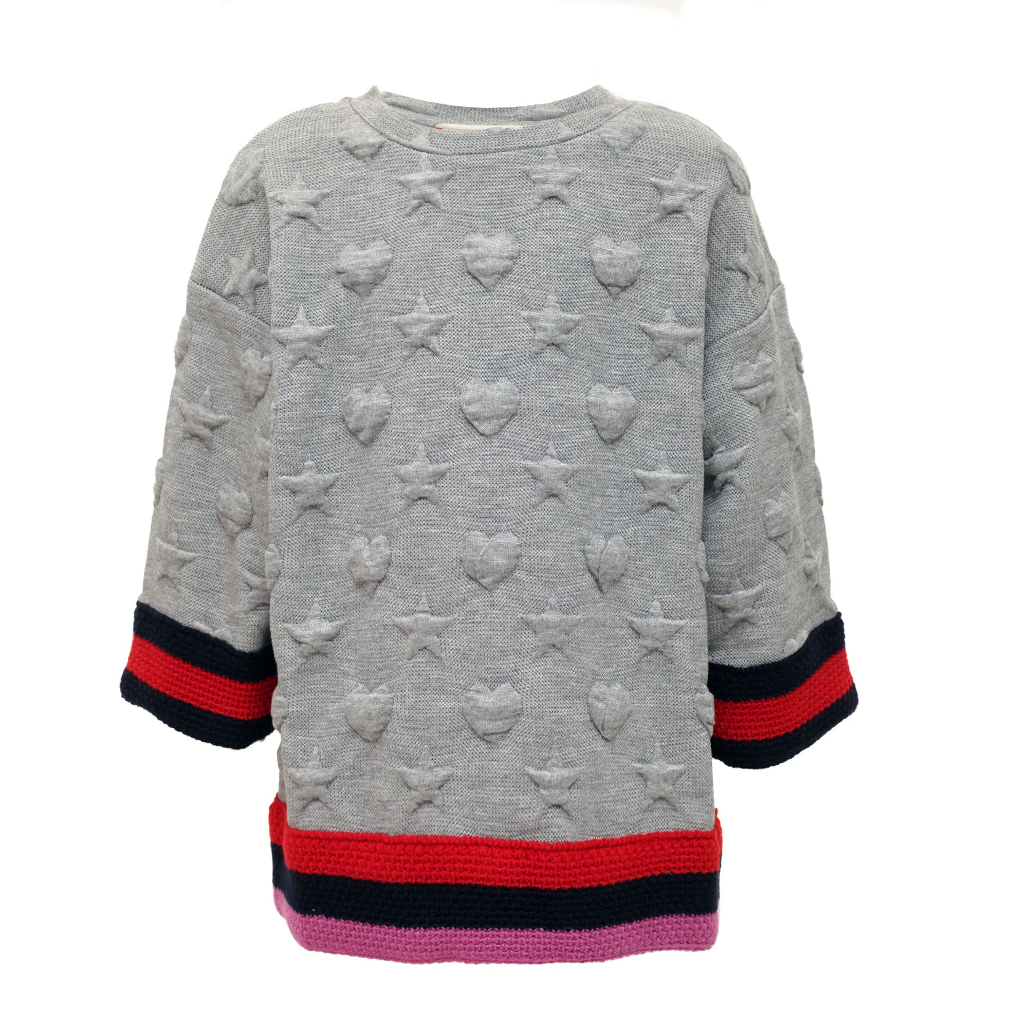 Girls Grey Allover Star Trims Wool Sweatshirt - CÉMAROSE | Children's Fashion Store - 1