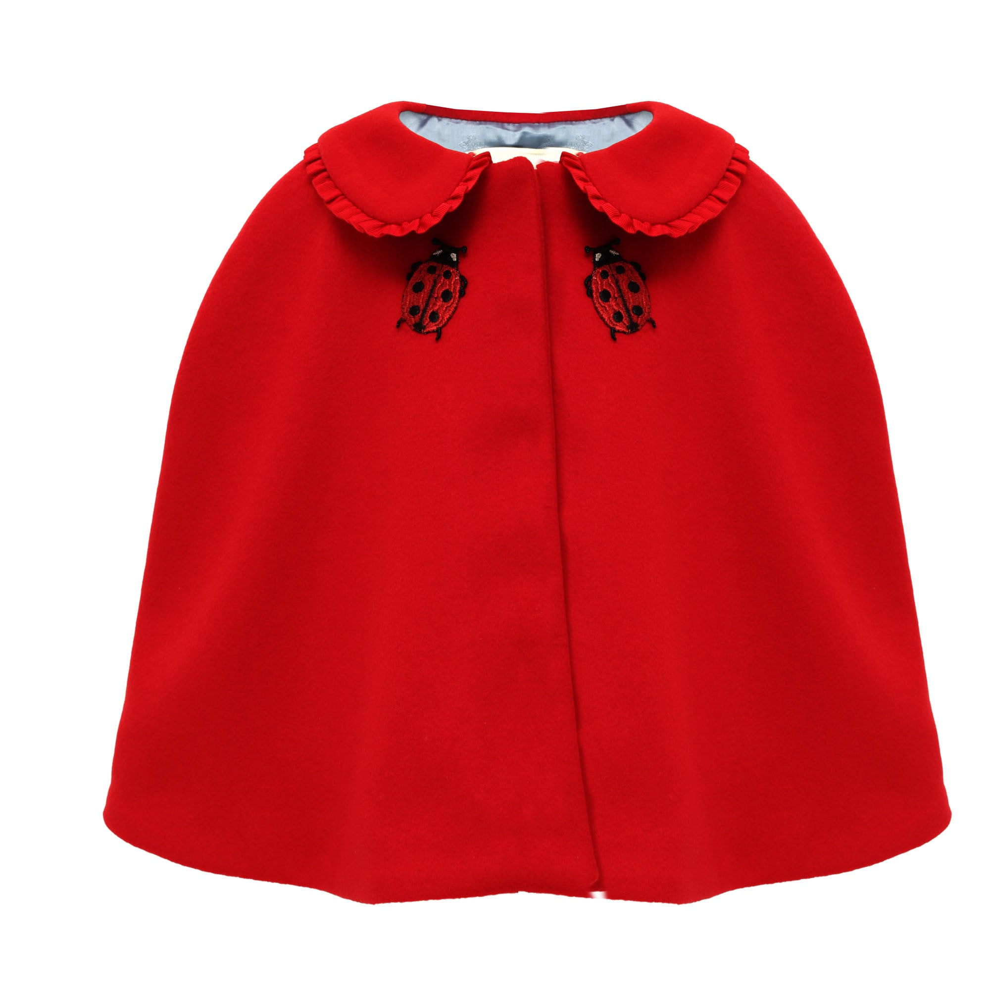 Baby Girls Red Wool Cape With Embroidered Coccinella Trims - CÉMAROSE | Children's Fashion Store - 1