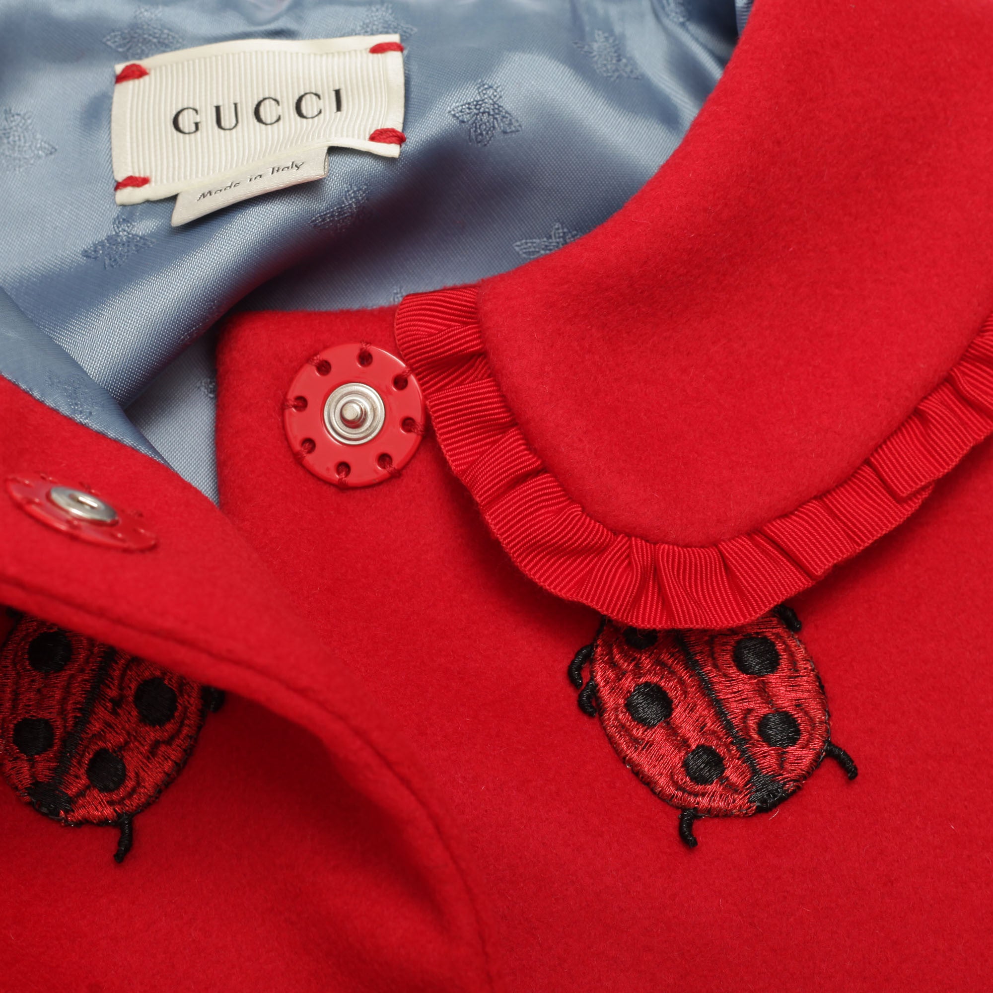 Baby Girls Red Wool Cape With Embroidered Coccinella Trims - CÉMAROSE | Children's Fashion Store - 3