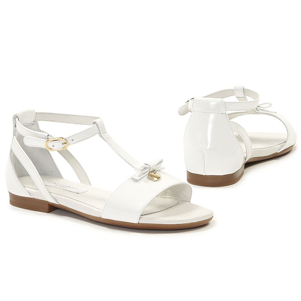 Girls White Bow Trims Metal Buckle Leather Sandal - CÉMAROSE | Children's Fashion Store