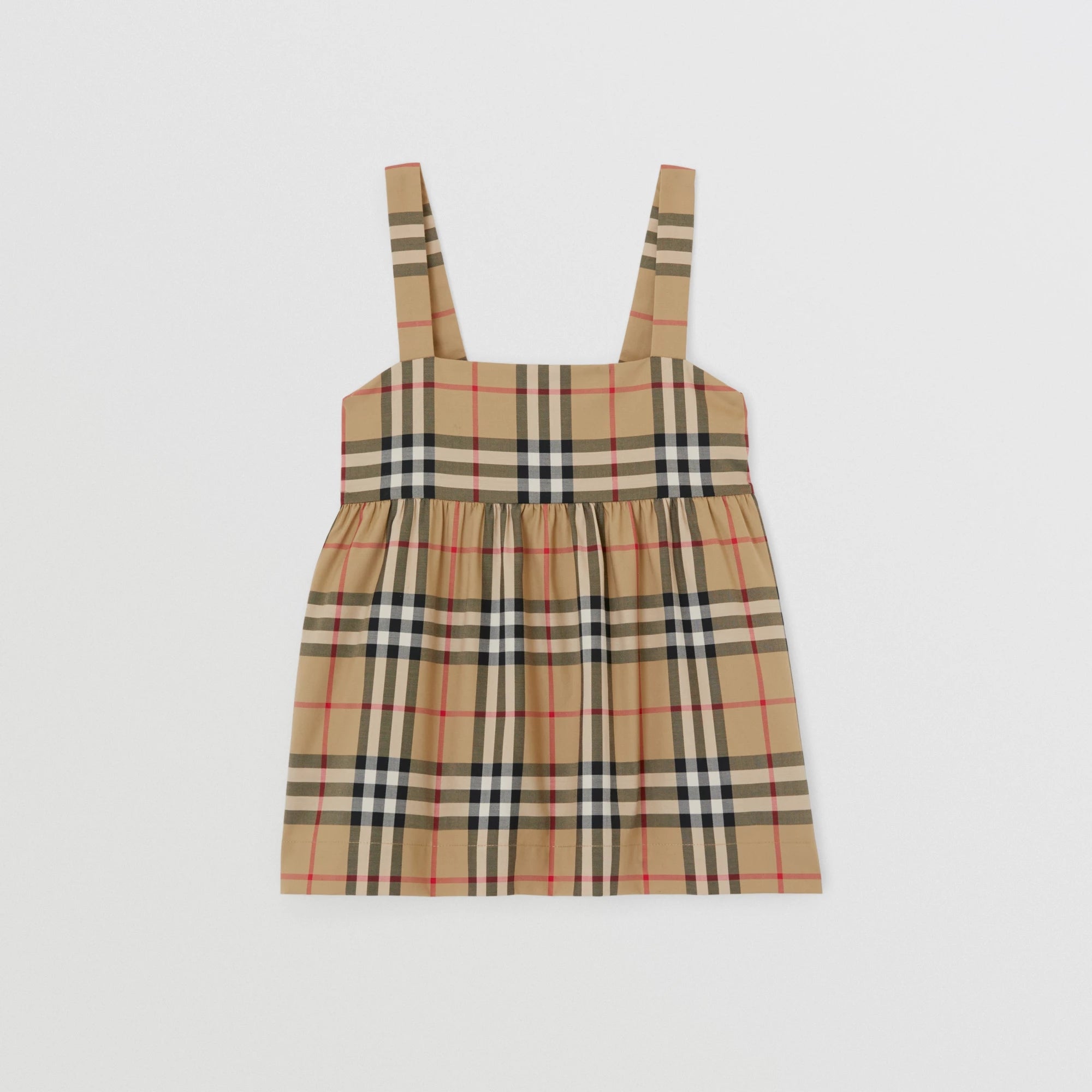 Girls Beige Check Cotton Strap Top