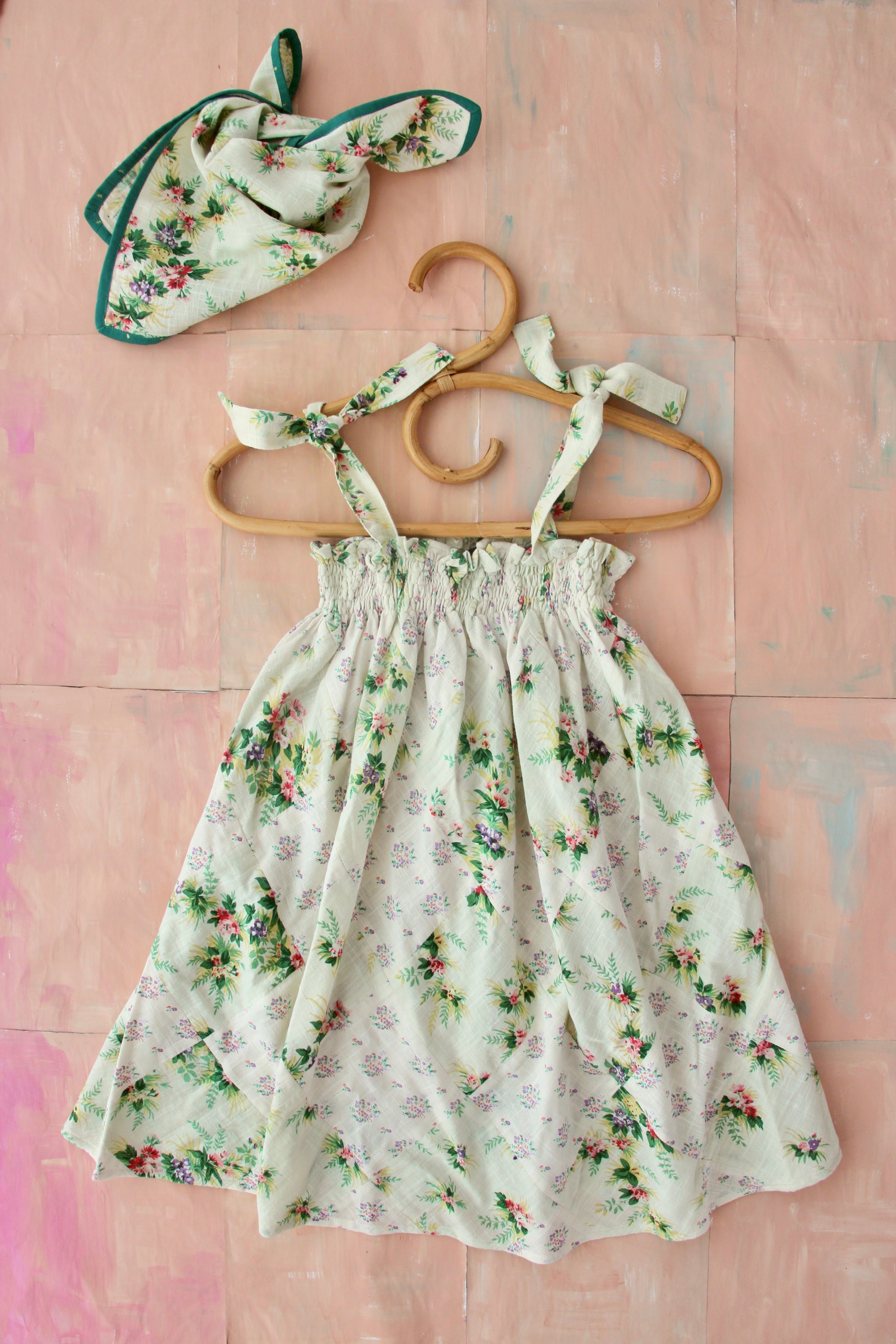 Girls White Floral Dress & Scarf Set