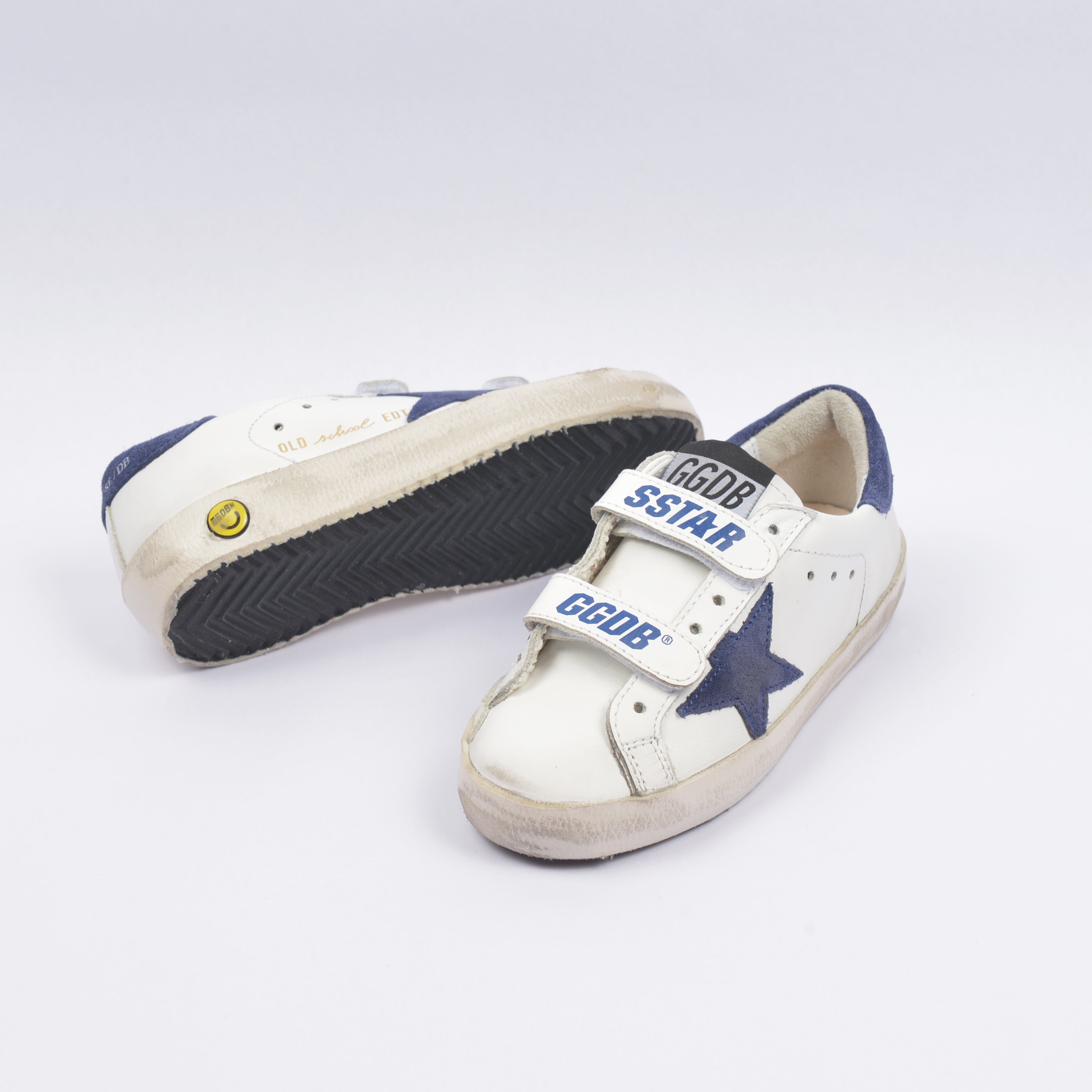Boys & Girls White & Navy Leather Shoes