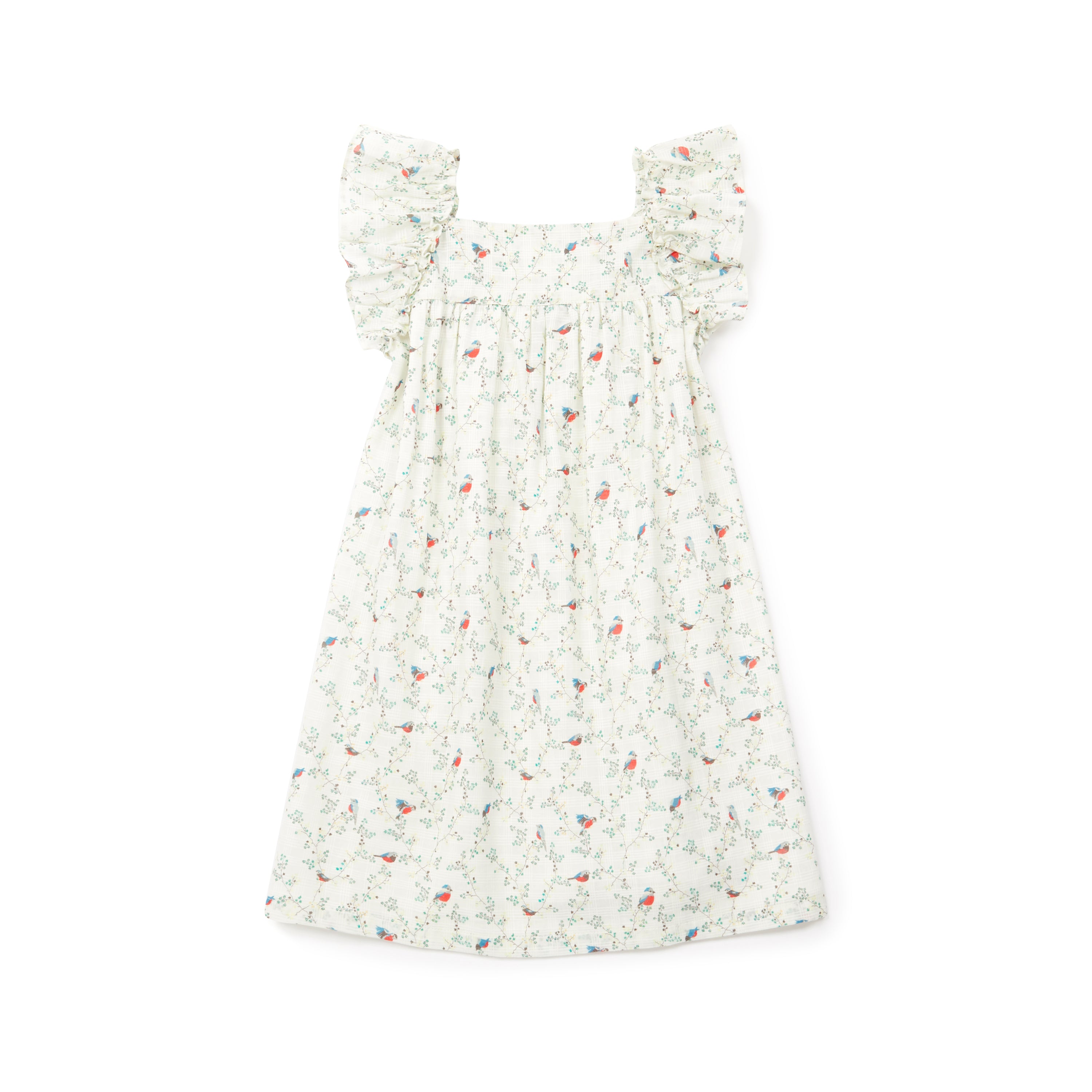 Girls Cyan Embroidery Bird Cotton Dress