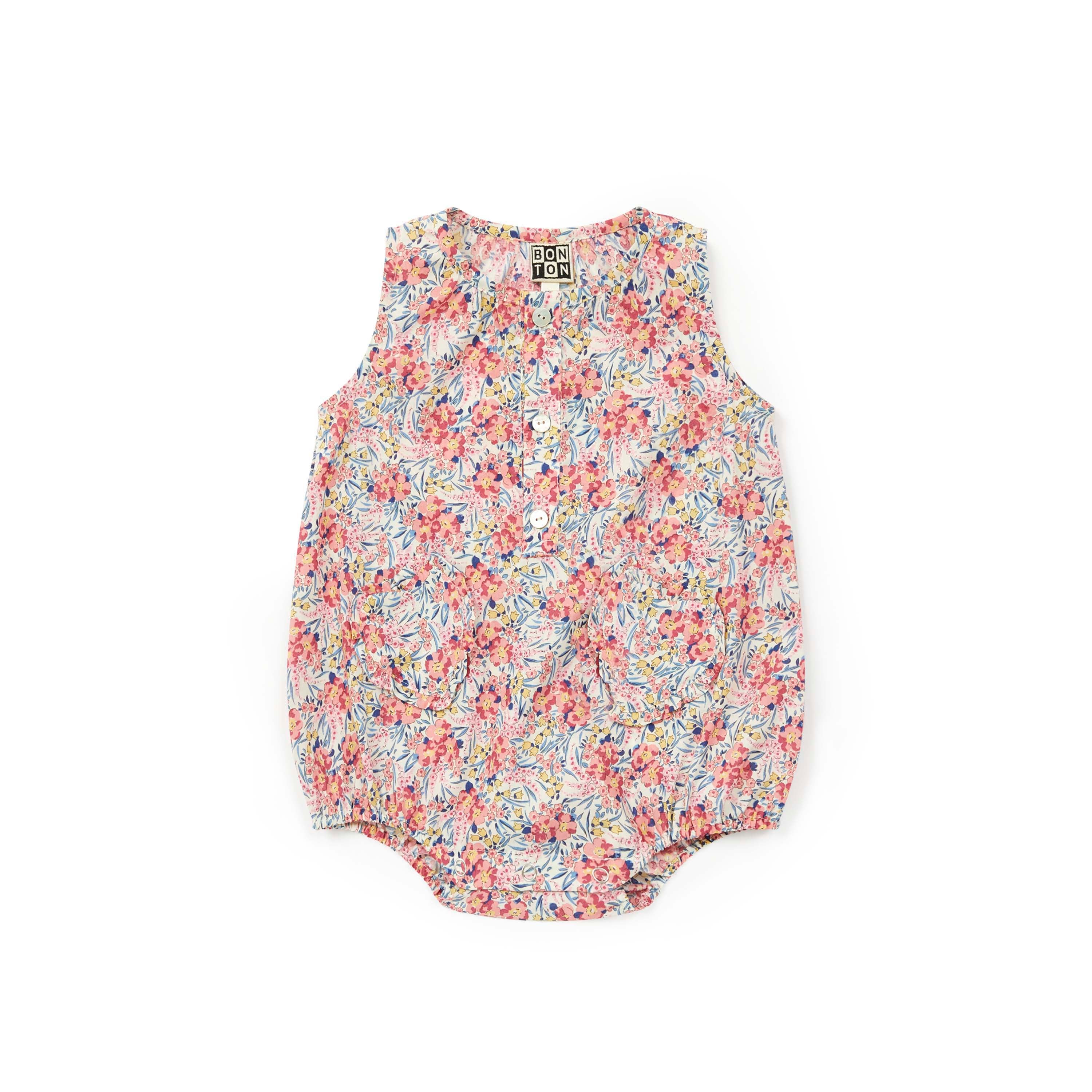Baby Girls Pink Flowers Cotton Babysuit