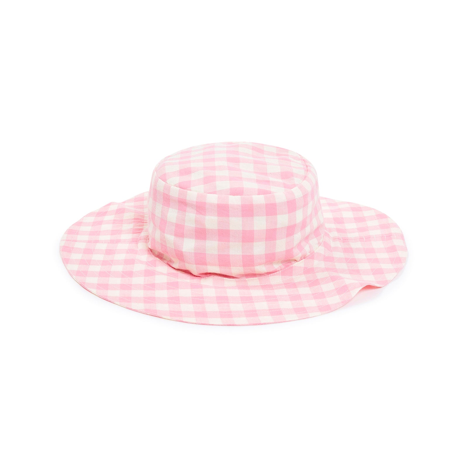 Girls Pink Check Cotton Hat