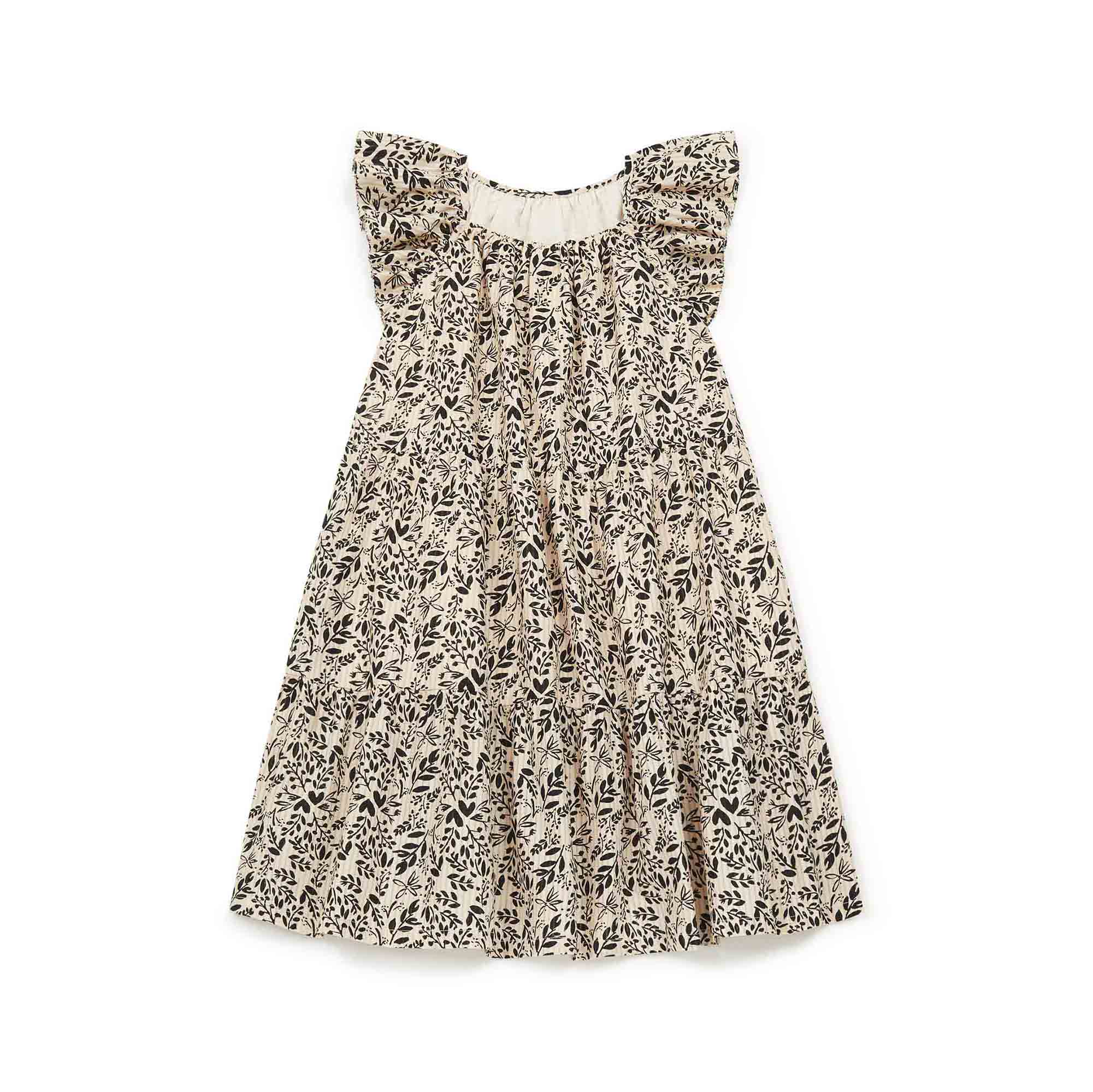 Girls Beige Floral Cotton Dress