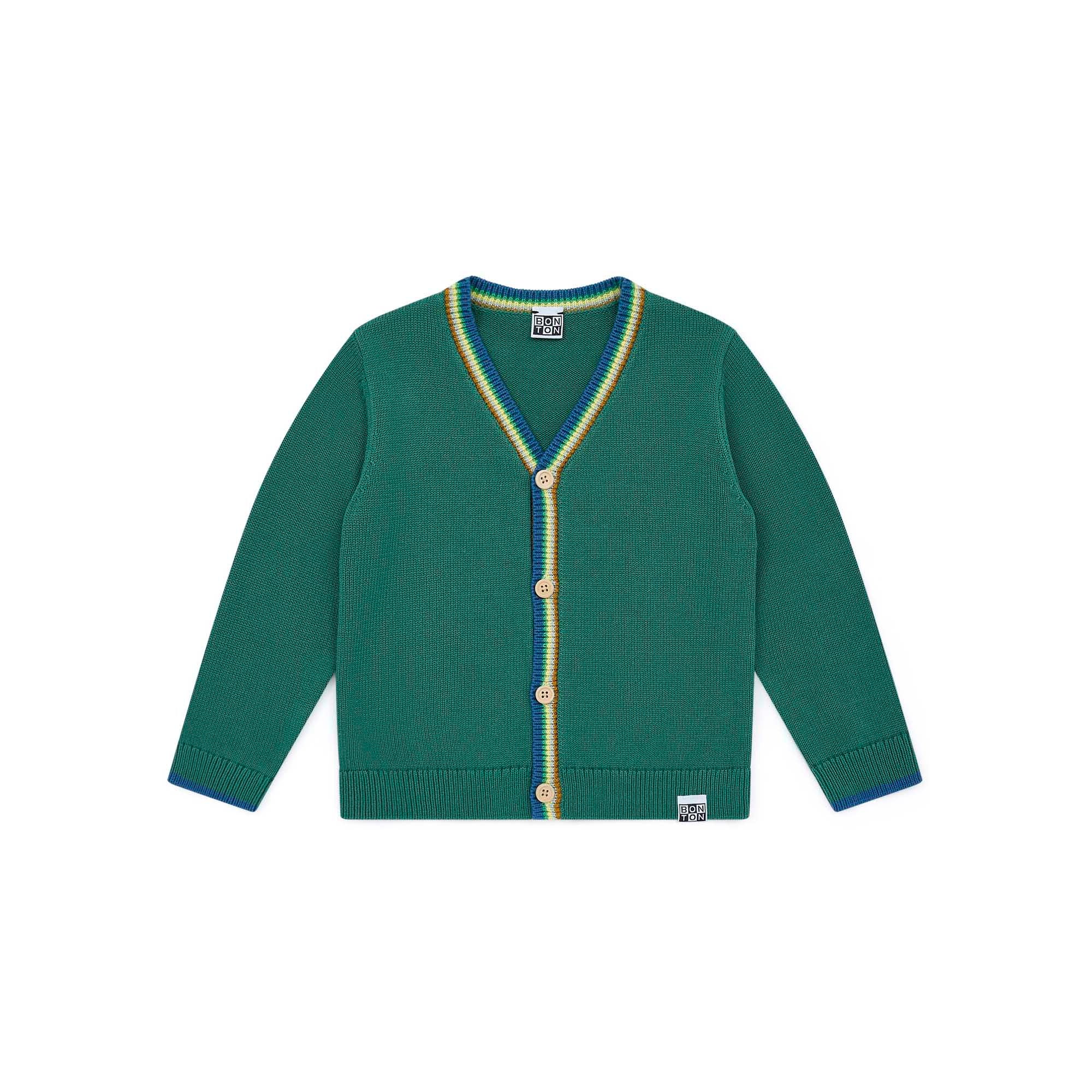 Boys Green Cotton Cardigan