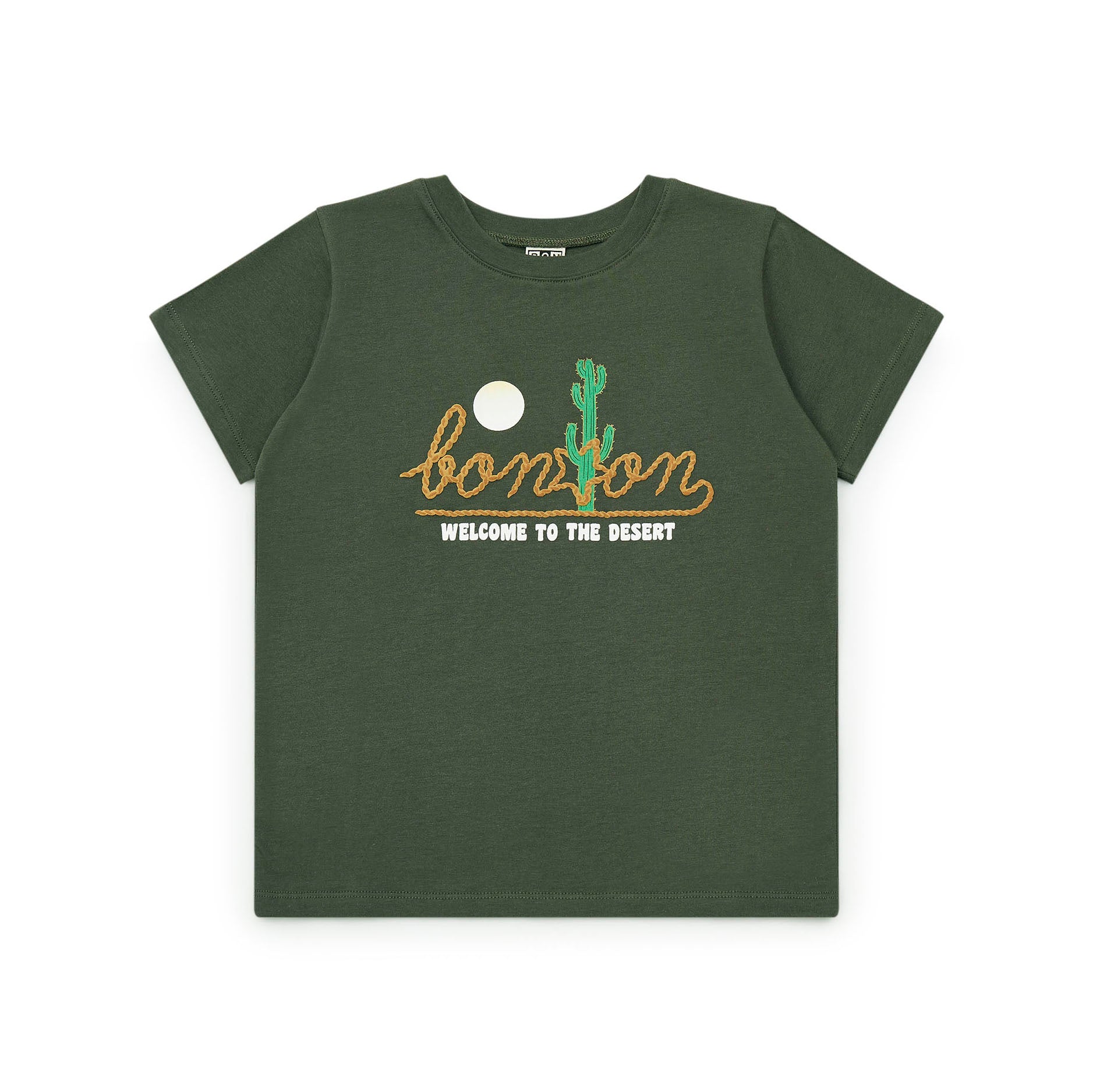 Boys Dark Green Logo Cotton T-Shirt