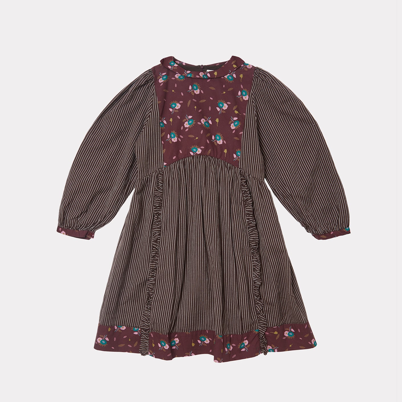 Girls Brown Stripes Cotton Dress