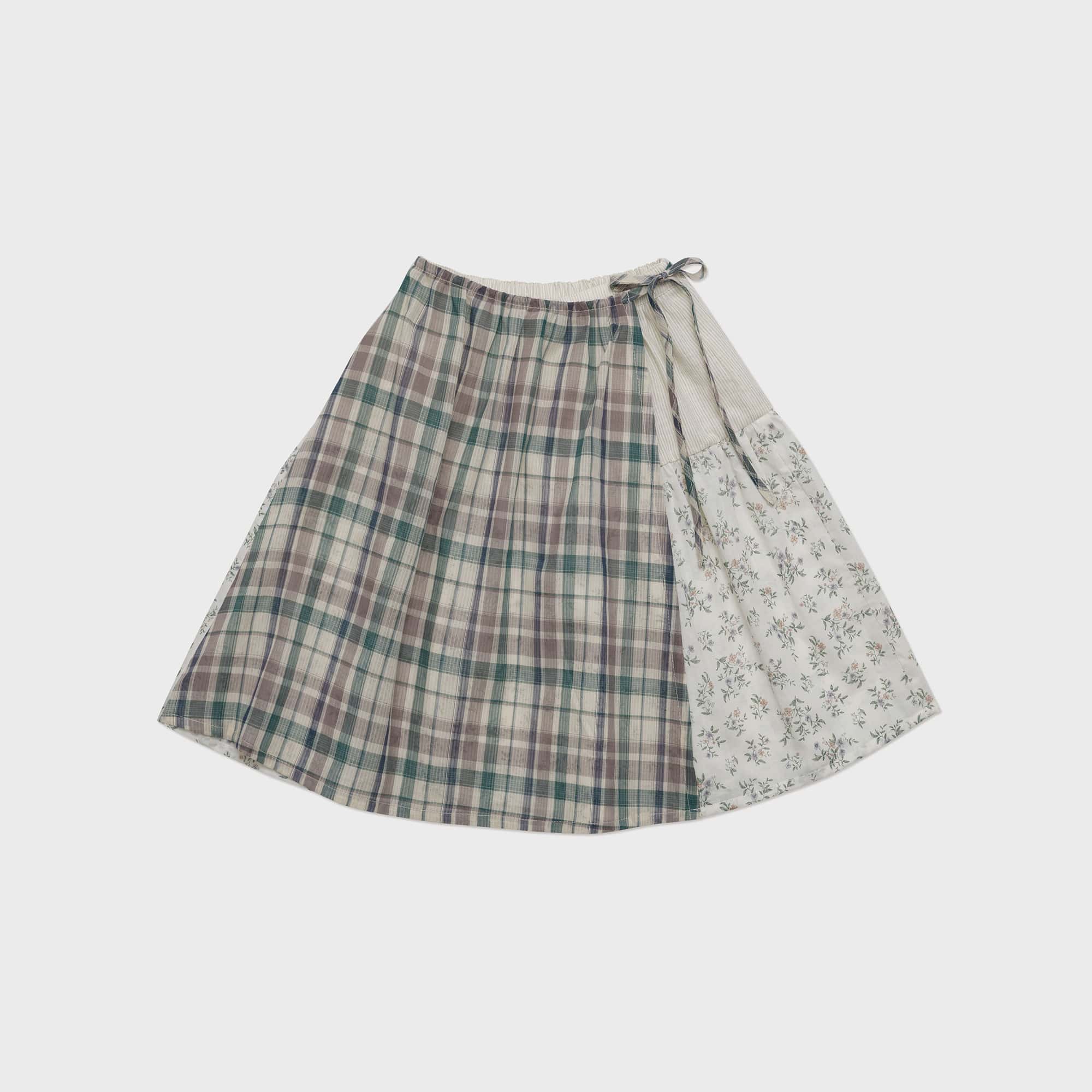 Girls Green Check Cotton Skirt