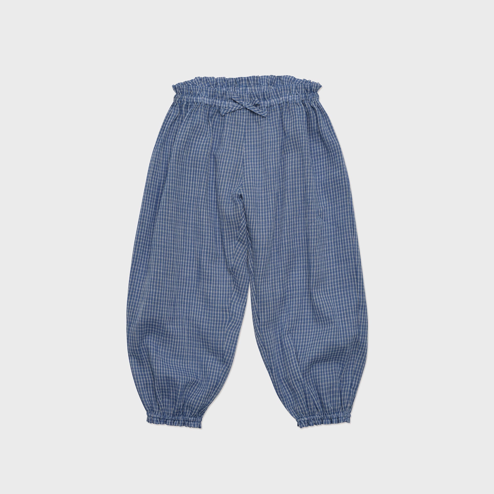 Girls Blue Check Cotton Trousers