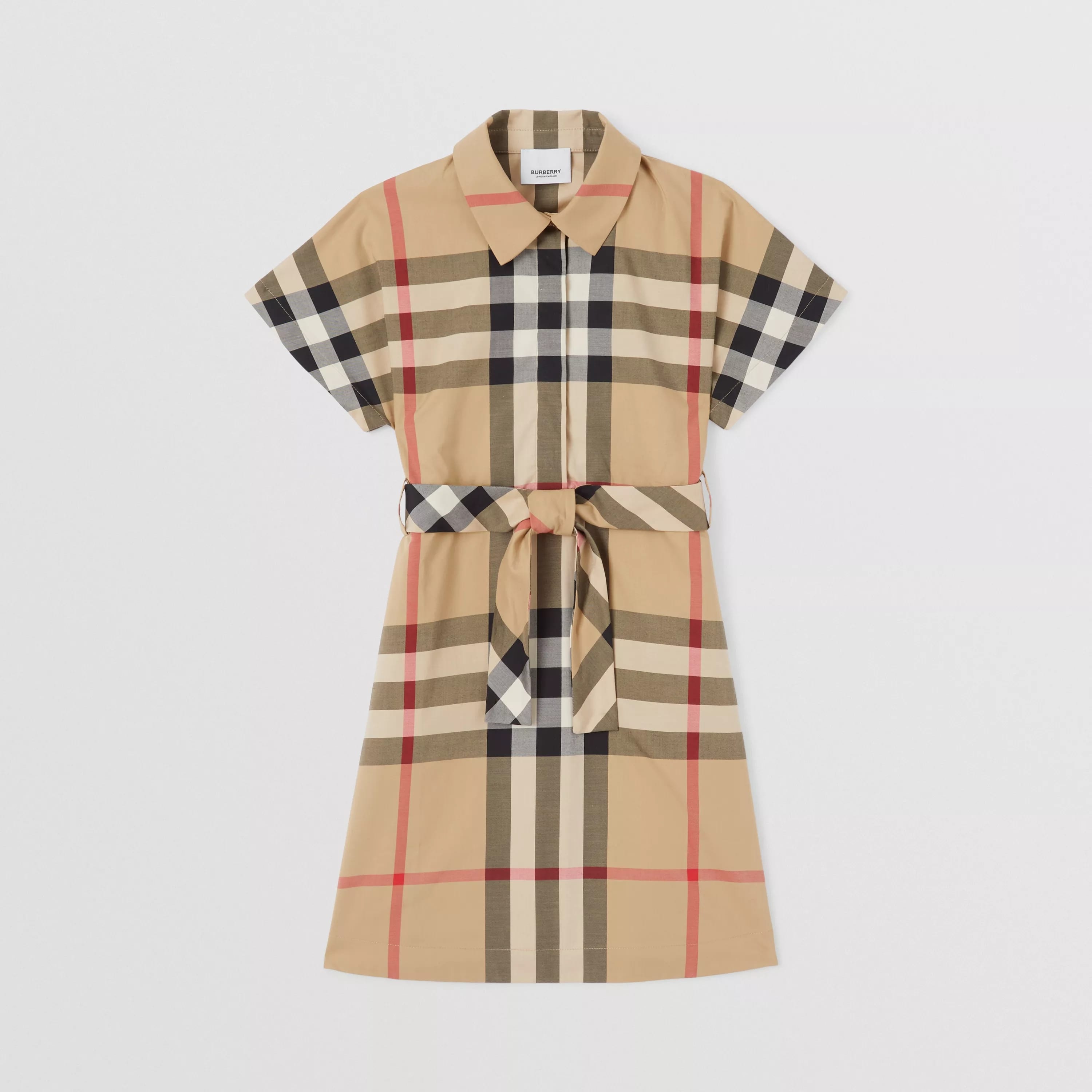 Girls Beige Check Cotton Dress