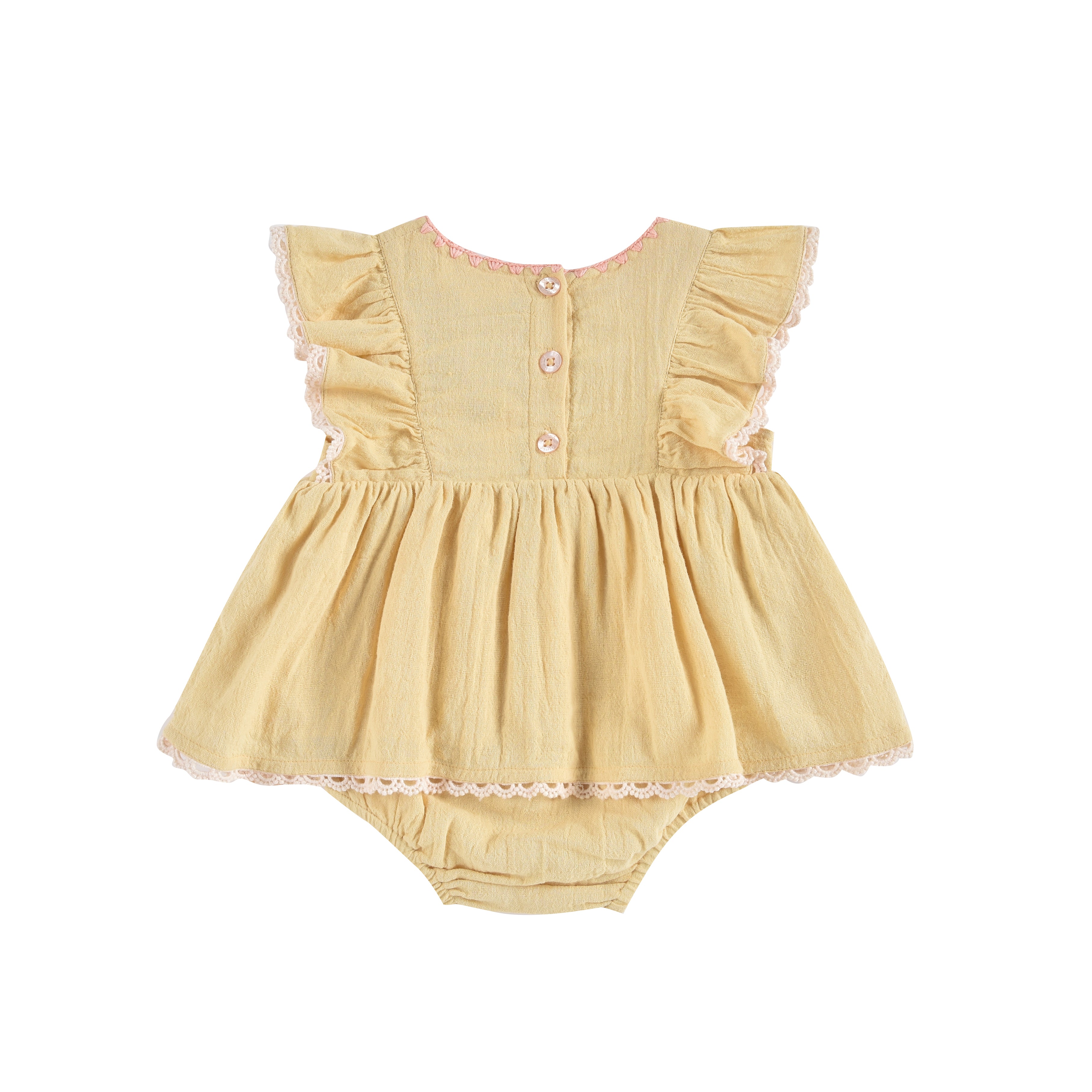 Baby Girls Yellow Embroidery Babysuit