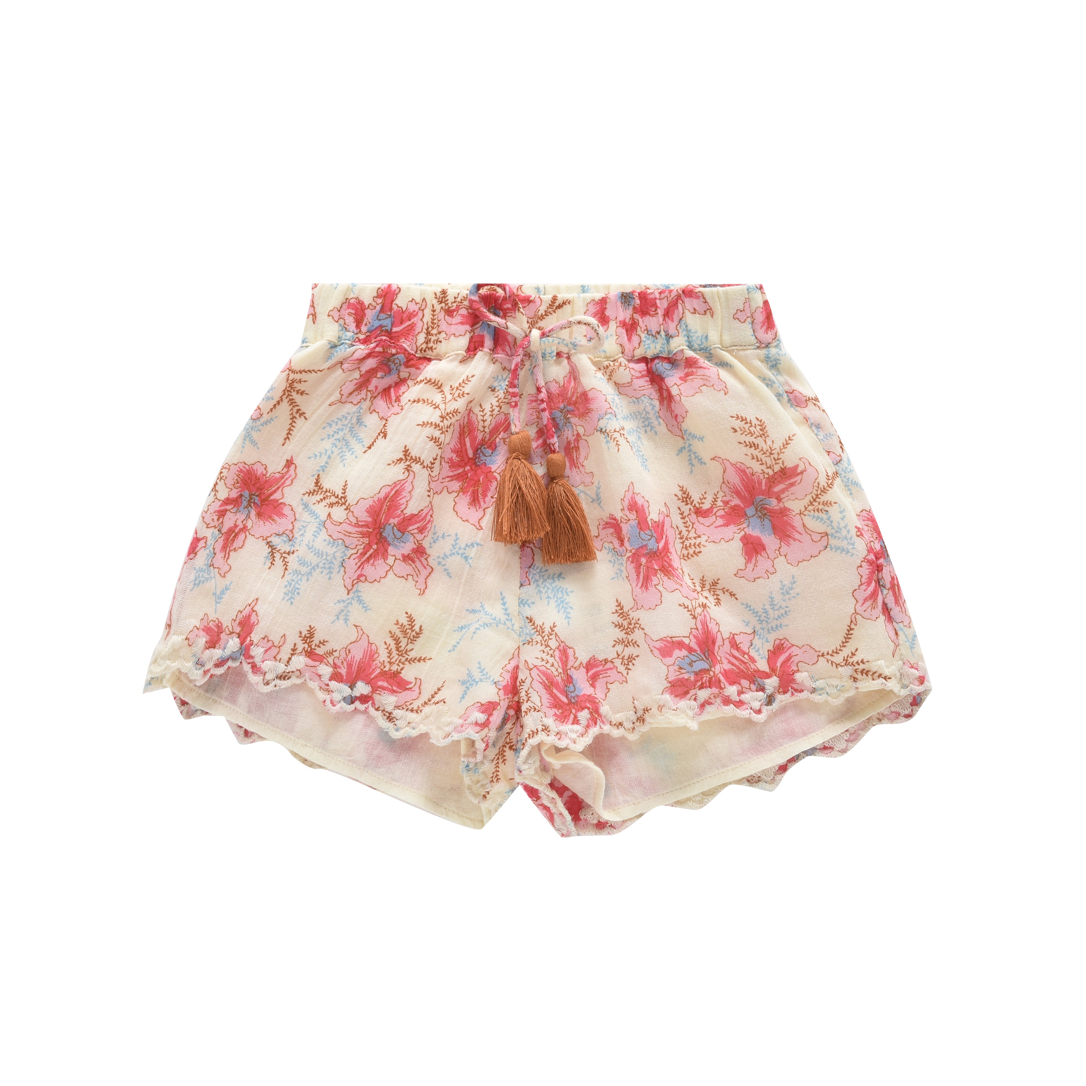 Girls Red Floral Cotton Shorts