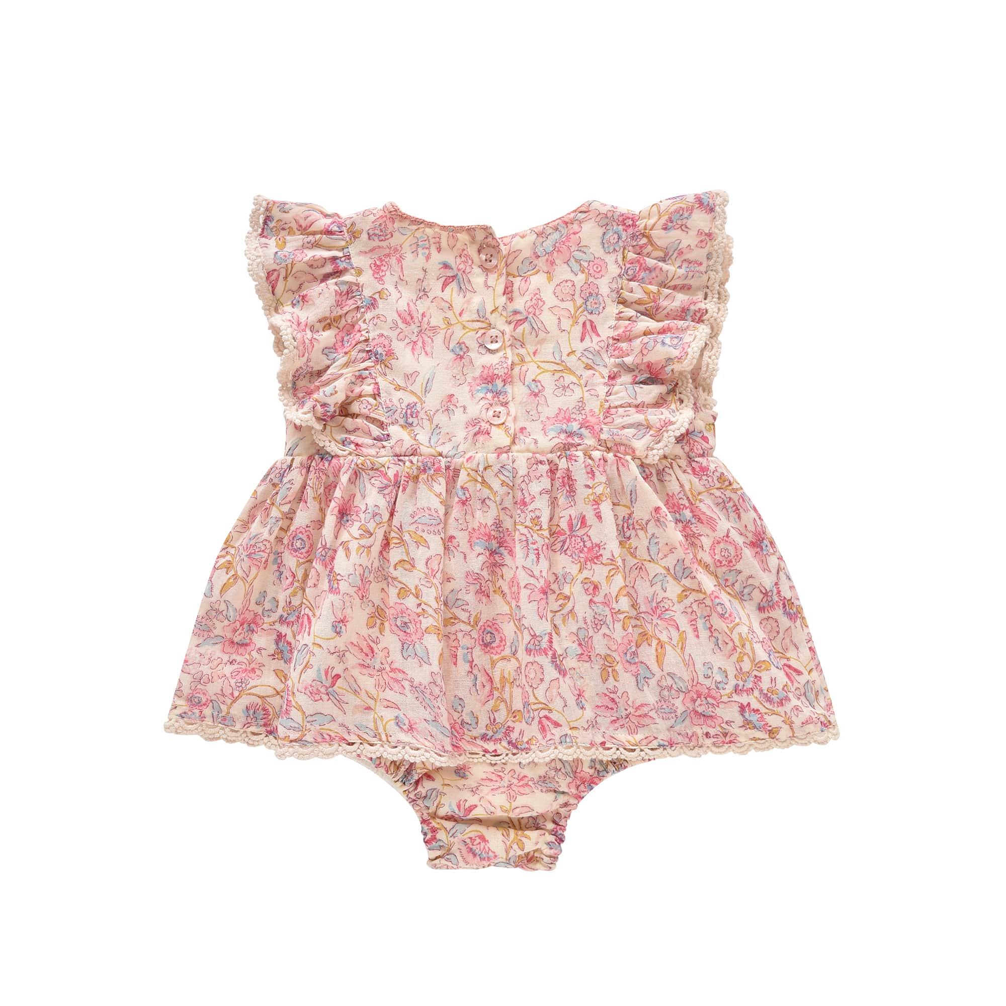 Baby Girls Pink Flowers Cotton Babysuit