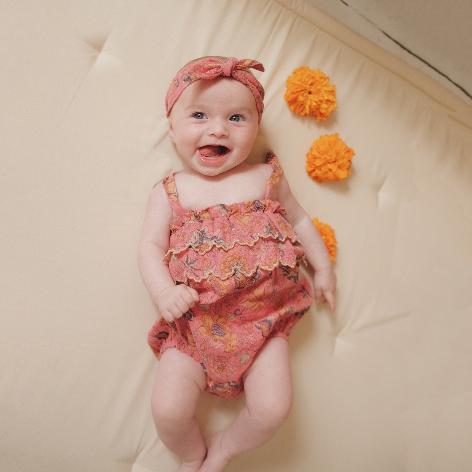 Baby Girls Pink Flowers Cotton Babysuit