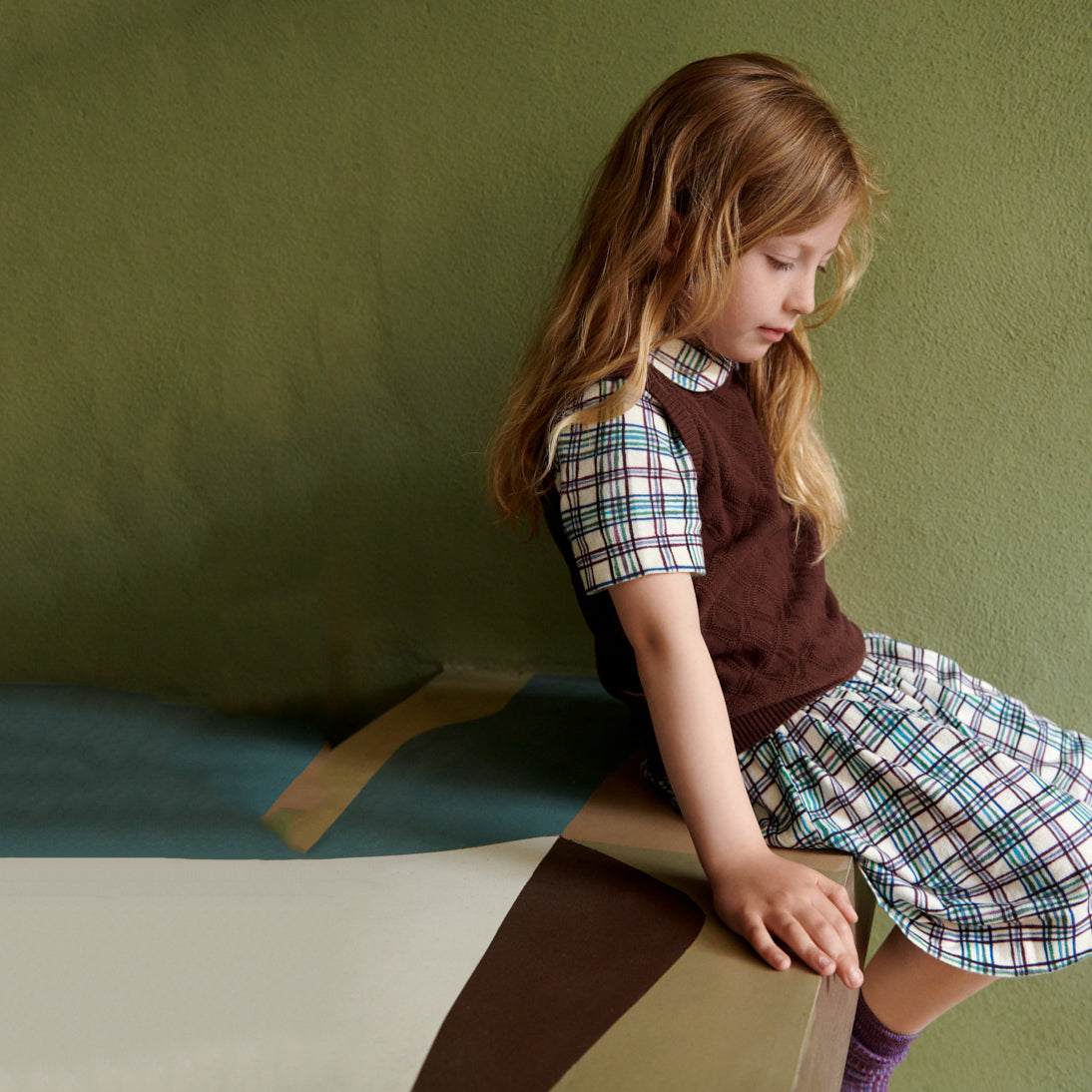Girls Multicolor Check Cotton Dress