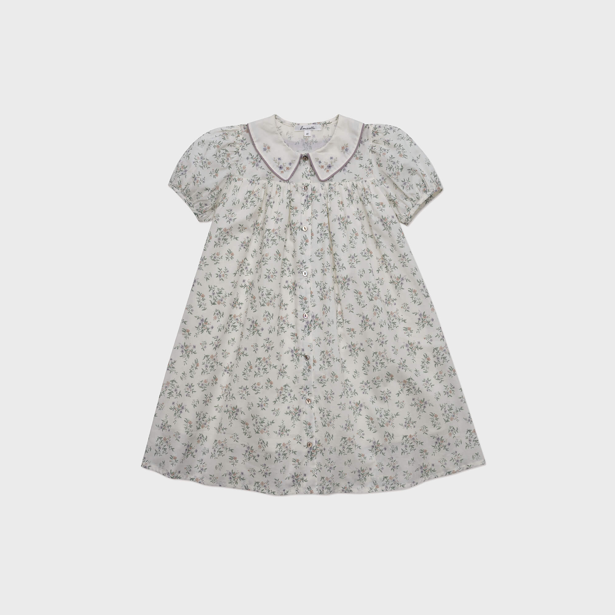 Girls Green Floral Cotton Dress