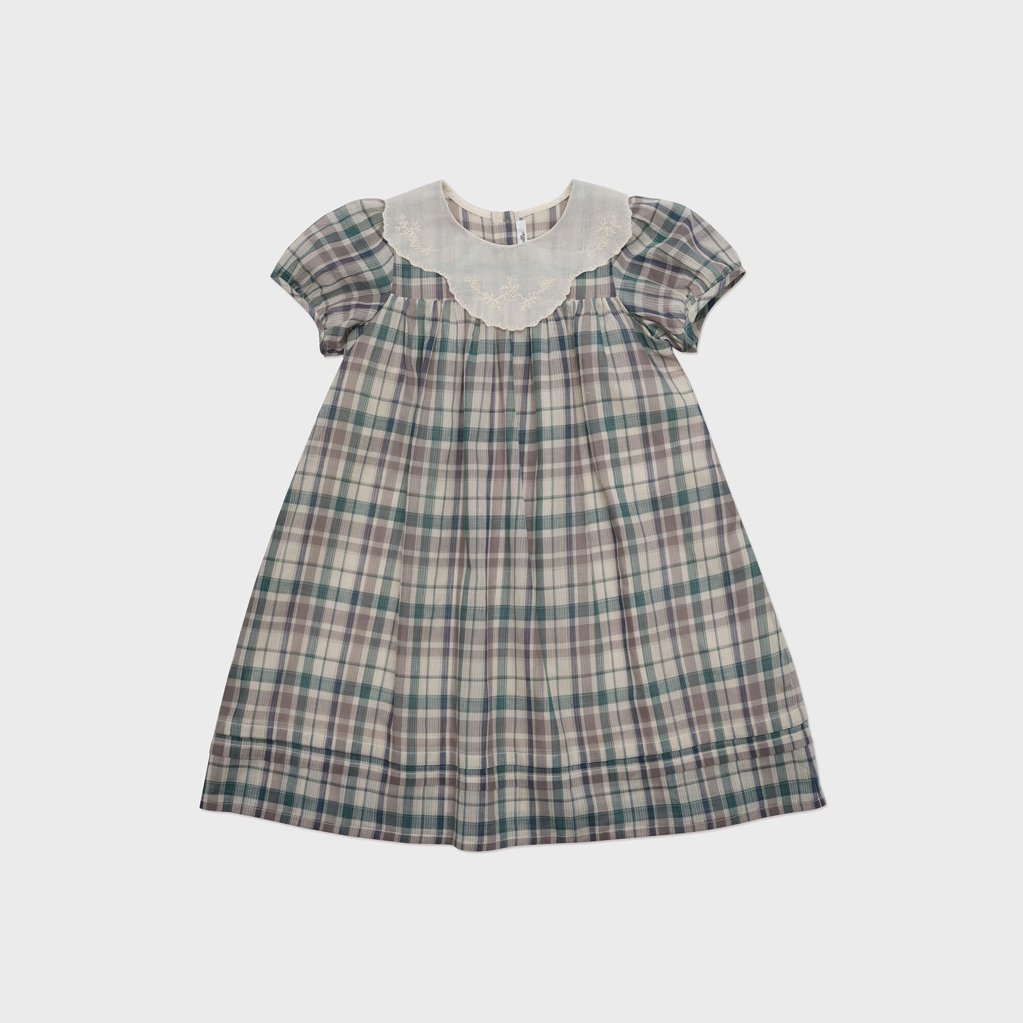Girls Green Check Cotton Dress